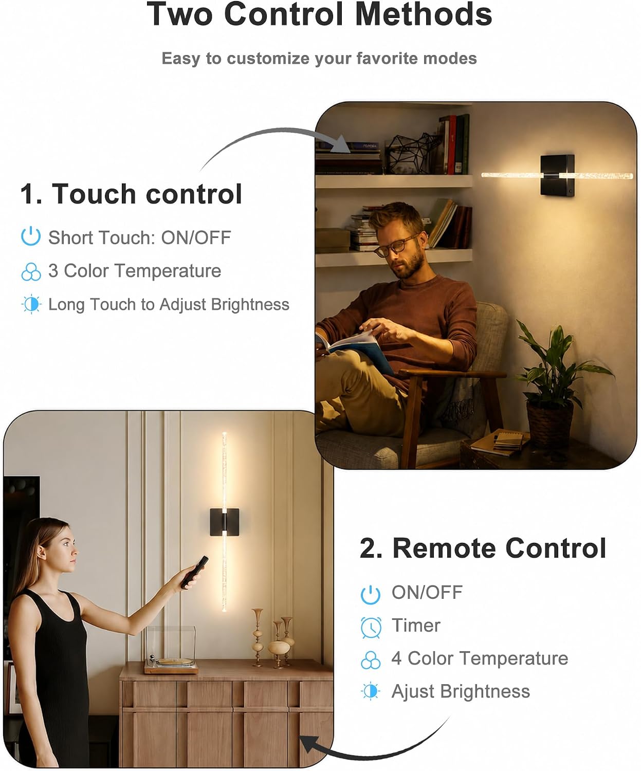 Wall Sconces Set of 2, Rechargeable Wireless Sconce(Bubble Crystal) | Battery Operated Wall Lights With Touch Remote