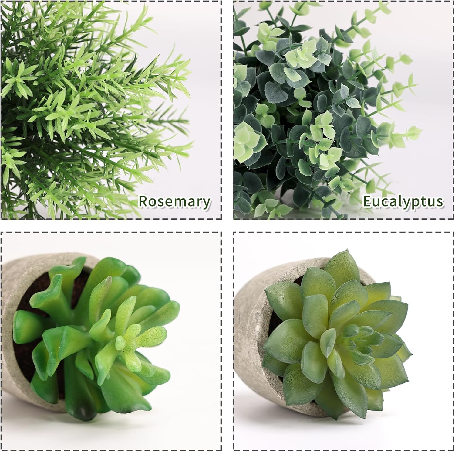 Small Fake Plants Eucalyptus Rosemary Succulents Plants Artificial in Pots / Set of 4