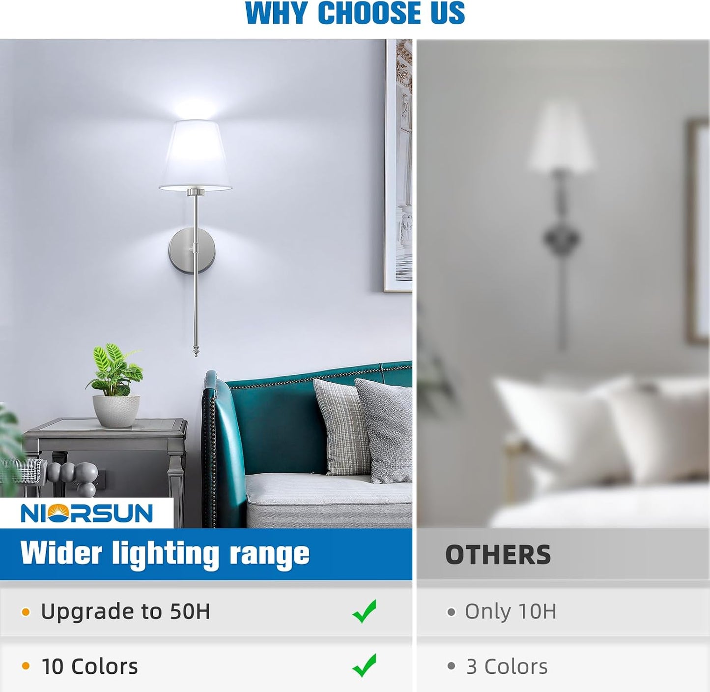 19.9 inch Battery Operated Wall Sconce Set of 2,Brushed Nickel Rechargeable Wall Lights with 10400mAh Dimmable