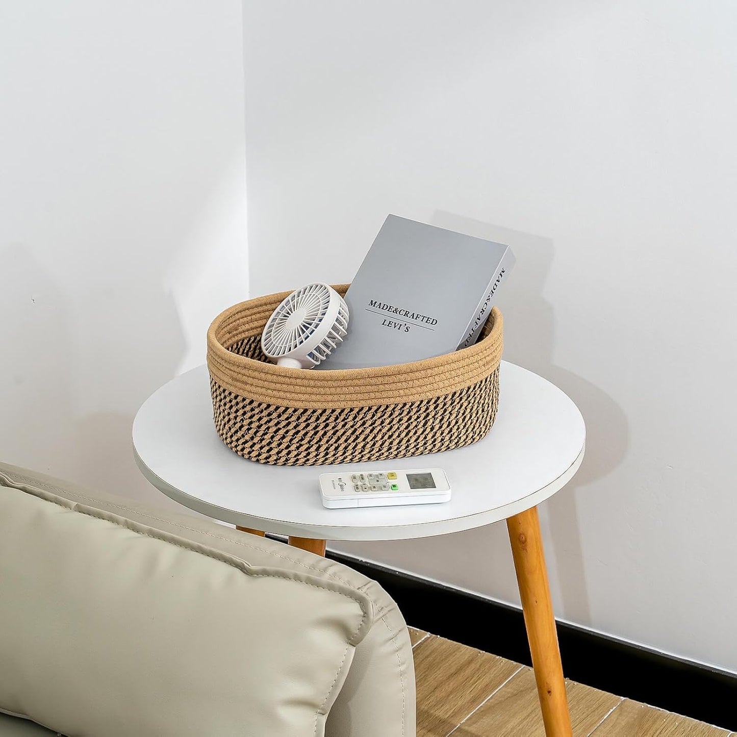 Rectangular Woven Storage Baskets Natural Cotton Rope / Camel/mixed Black / Small Basket / Set of 3