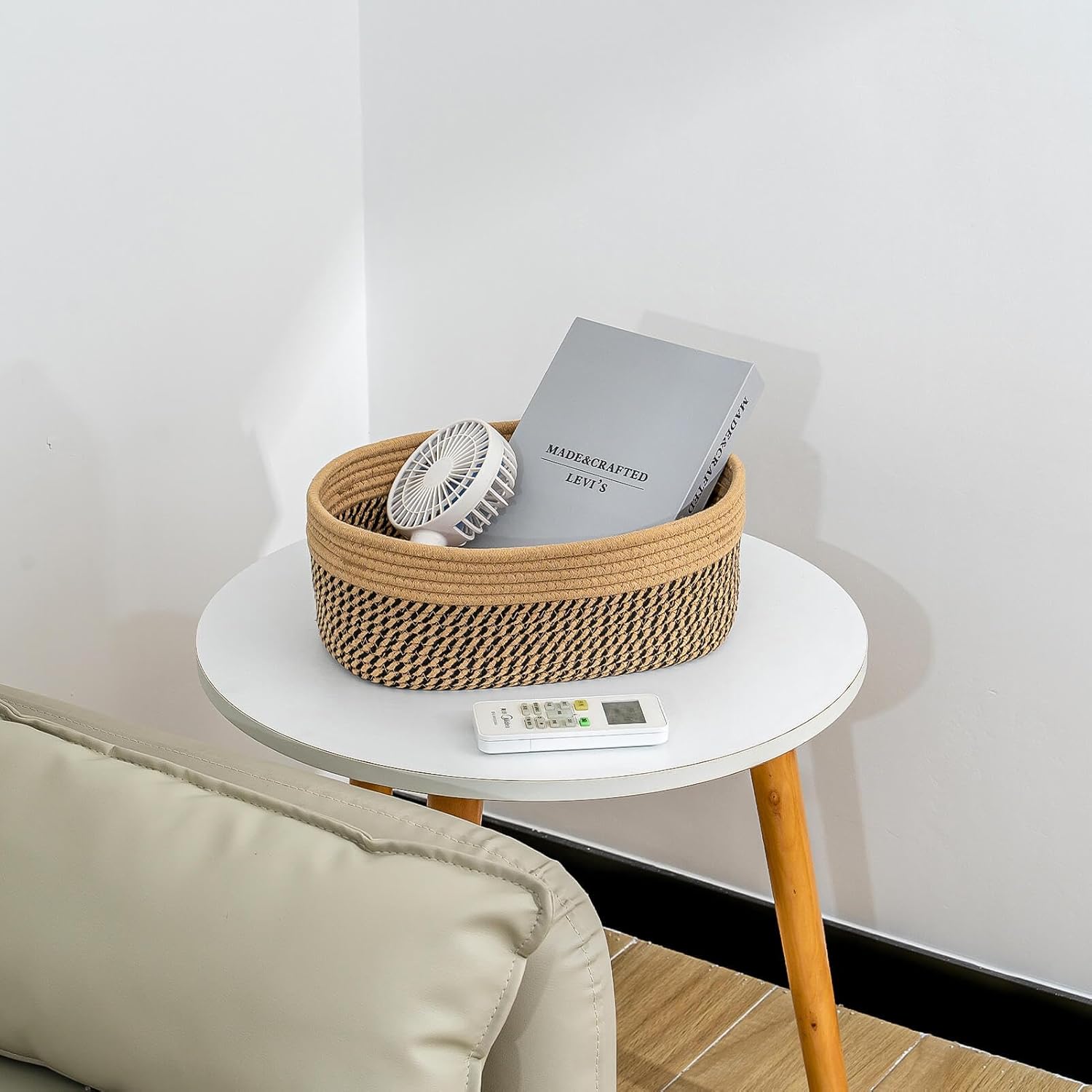 Rectangular Woven Storage Baskets Natural Cotton Rope / Camel/mixed Black / Small Basket / Set of 3