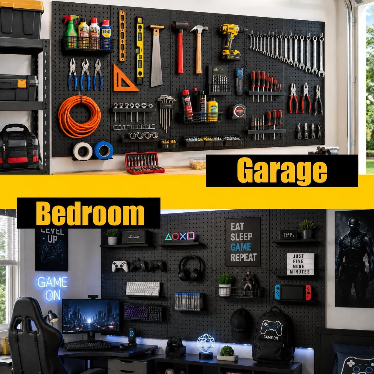 Pegboard Kit - 4 Each 24"x16" Peg Board Panels - Made in USA - Mounted Size is 64" x 24" Pegboards Wall Organizer for