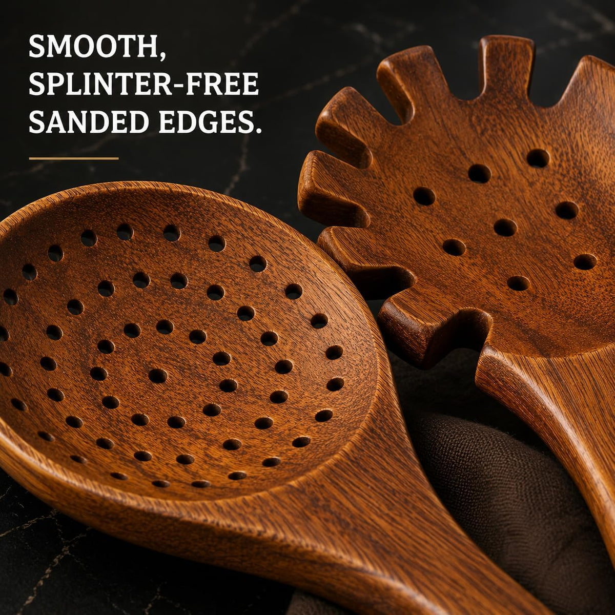 Berenti Wooden Utensil Set, 7 Piece Acacia Wood Cooking Utensils | Wooden spoon, spatula, turner, ladle, skimmer and