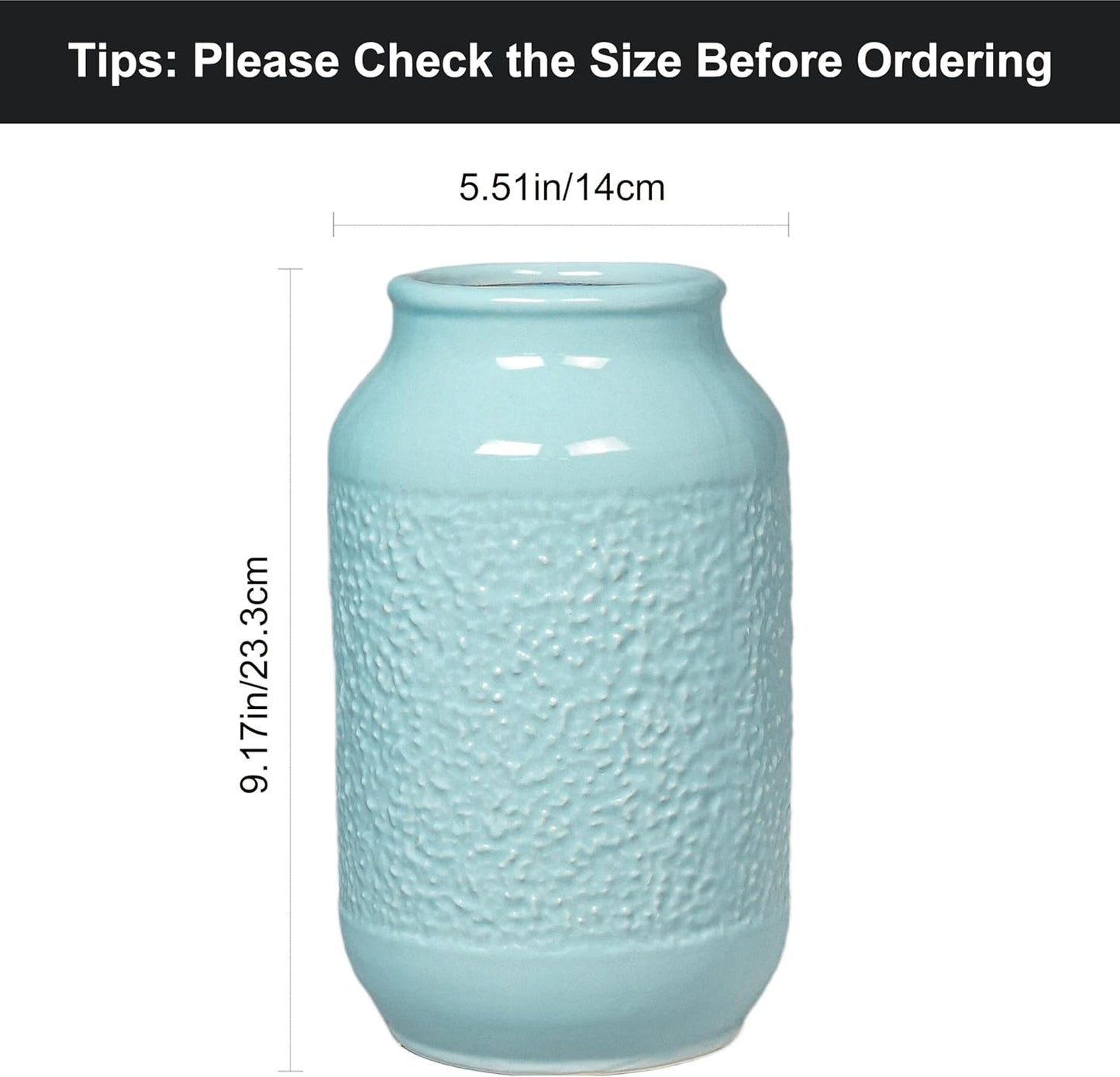 Blue Ceramic Vase / Light Blue / 9 Inch
