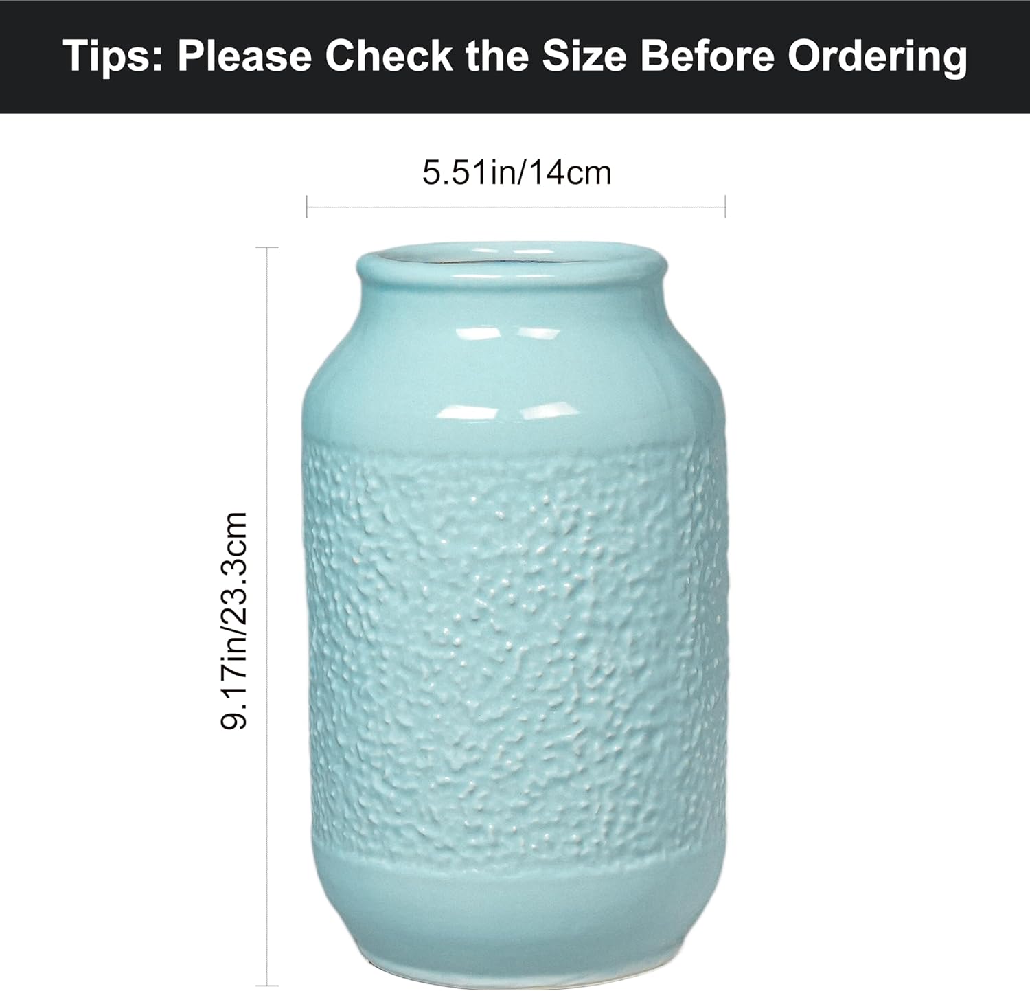 Blue Ceramic Vase / Light Blue / 9 Inch
