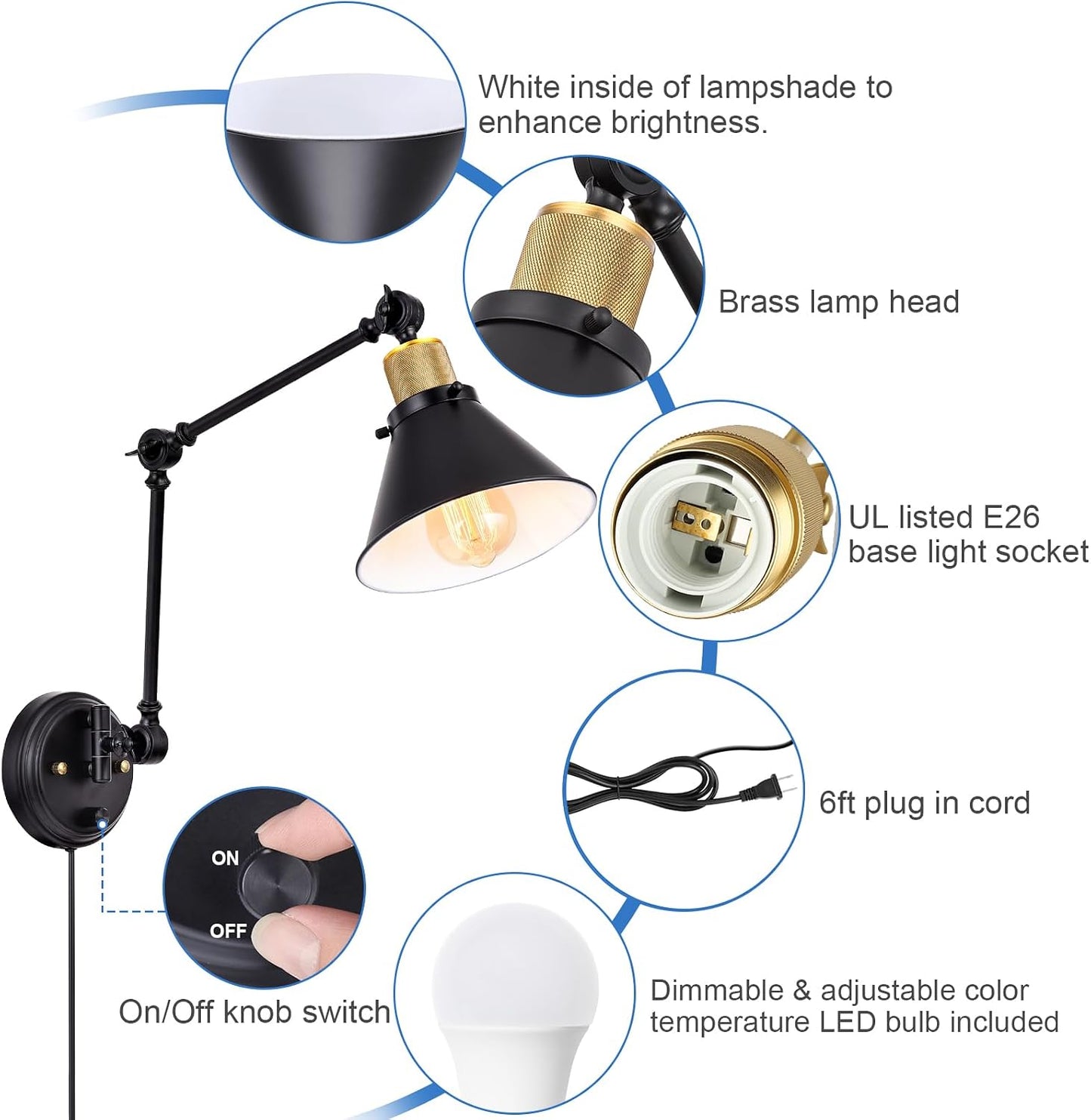 TRLIFE Dimmable Wall Sconce, Remote Control Plug in Wall Sconces Dimming 10%-100% and Adjustable Color Temperature