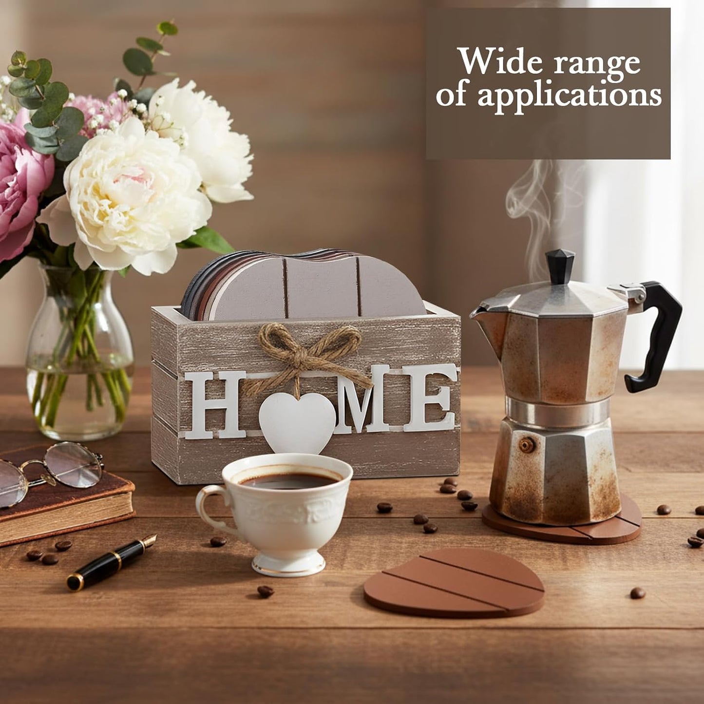 Wooden Heart Coasters House Warming Gifts New White Elephant / Home / Brownish Black / Set of 6