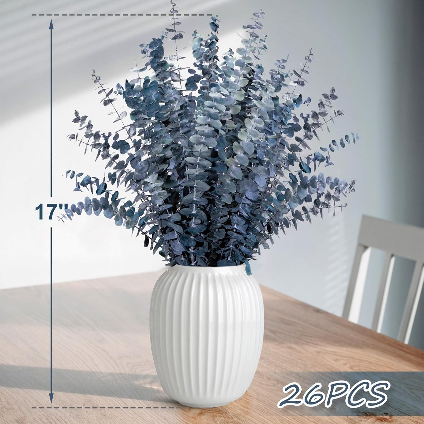 17" -Green Preserved Eucalyptus Stems for Vase / Blue / Set of 26