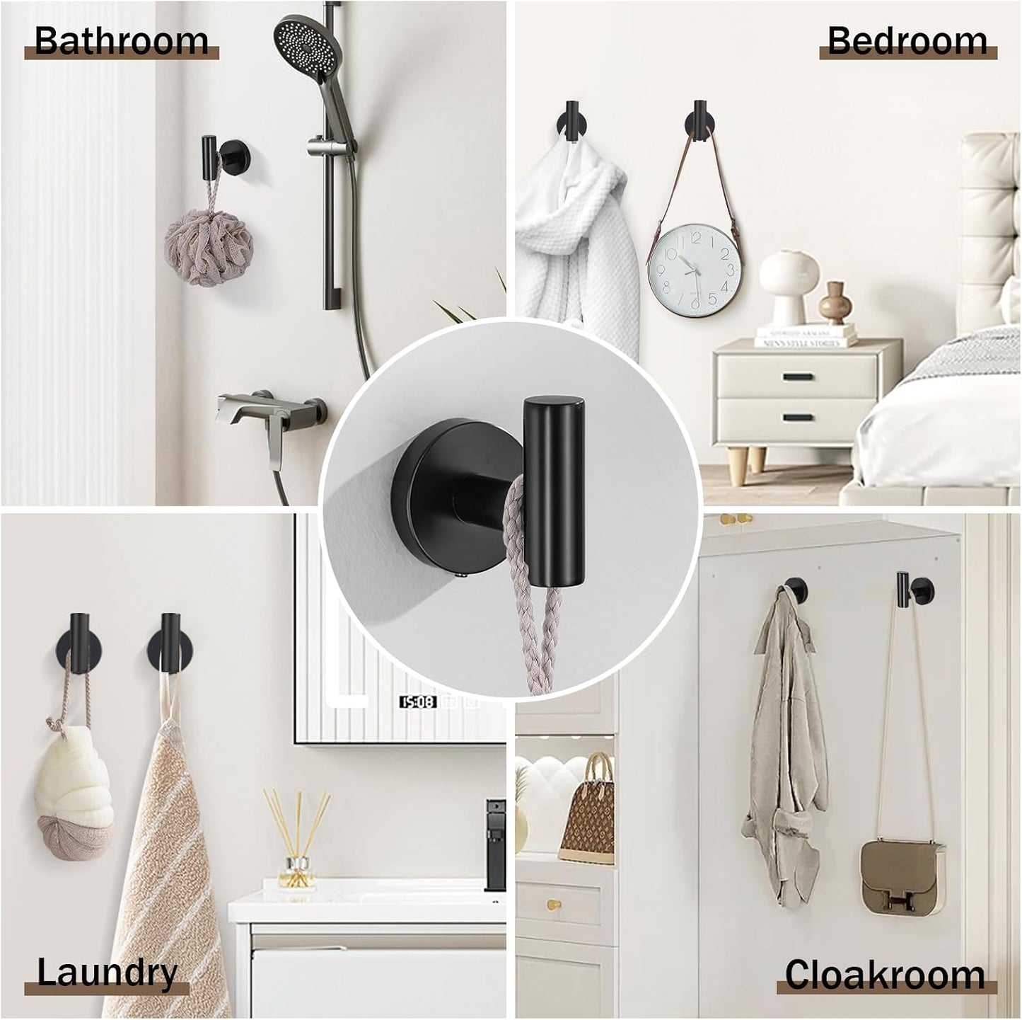 6 Pieces Matte Black Towel Bar Bathroom Hardware Set, 23.6Inch Matte Black Bathroom Accessories Towel Holder Set