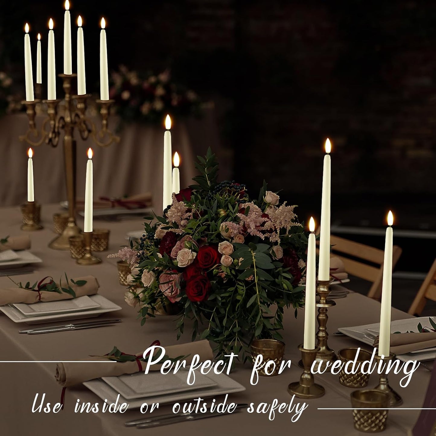 40 Pcs Flameless Taper Candles LED Flickering Taper Candlesticks Bulk Battery Operated Flameless Candle for Wedding