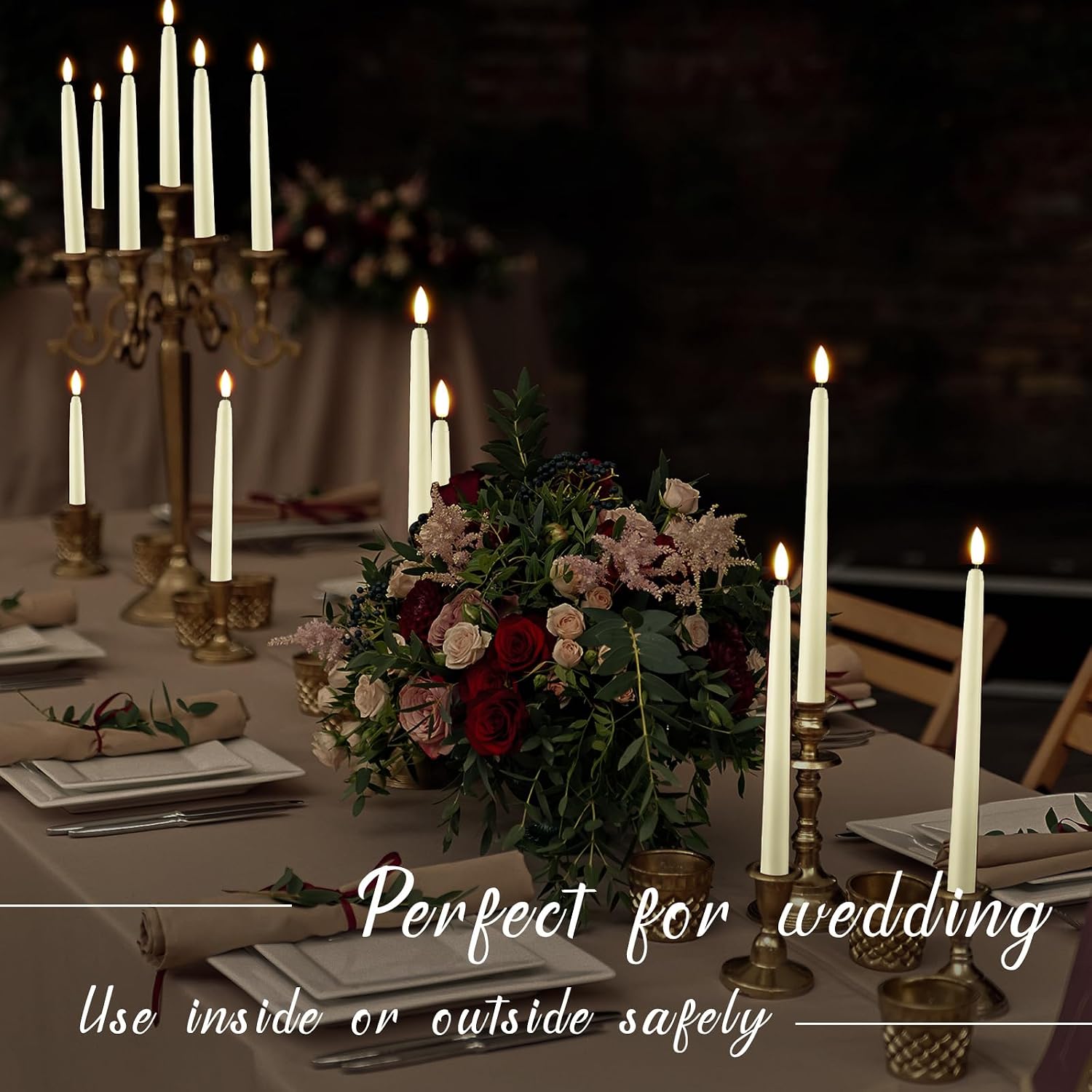 40 Pcs Flameless Taper Candles LED Flickering Taper Candlesticks Bulk Battery Operated Flameless Candle for Wedding