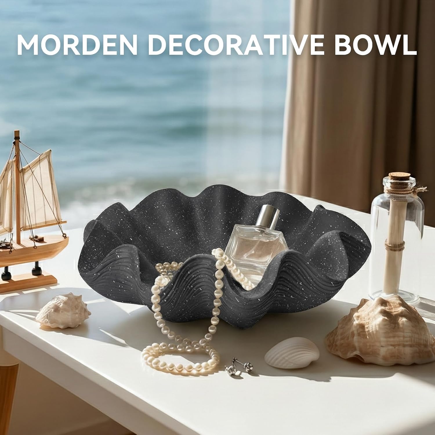Scalloped Decorative Bowl Home Decor / Starry Black