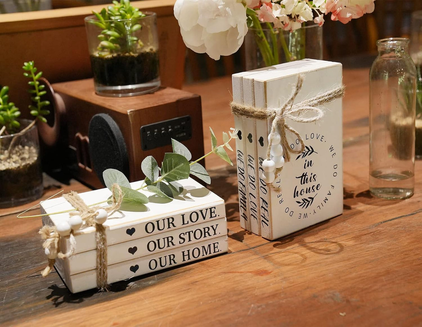 Wooden Decorative Books / Please, Seat, Yourself / White / Set of 3