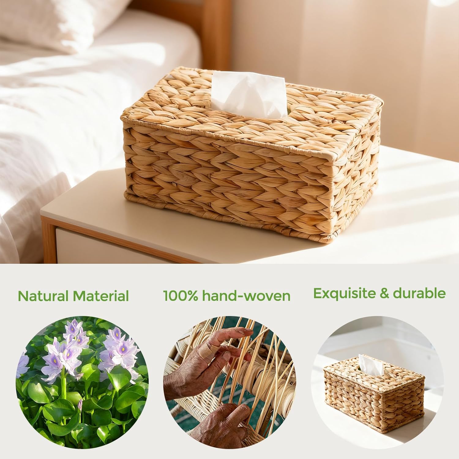 Wicker Tissue Box Cover Fits 120-Count / 160-Count Boxes / Natural Yellow / Rectangle / Set of 2