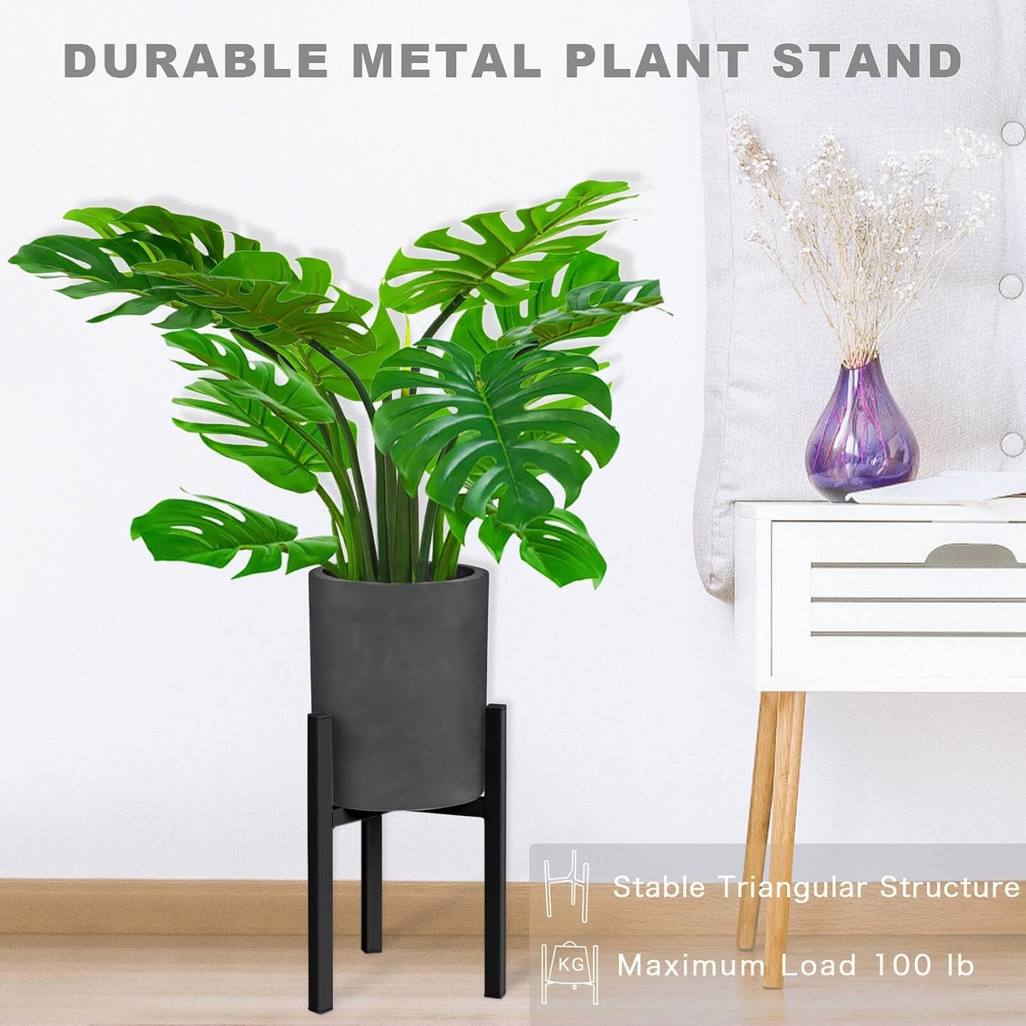 2 Pack Adjustable Plant Stand, Metal Planter Stands Indoor Outdoor, Mid Century Modern Plant Holder, Fit 8 10 12 inch