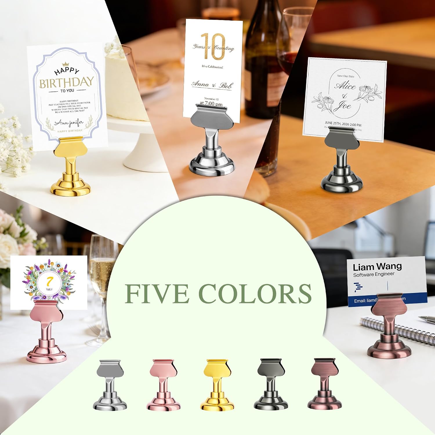 Urban Deco 16PK Table Number Holders Place Card Holders 1.7 Inch Table Card Holders Steel Card Holders for Photos, Food