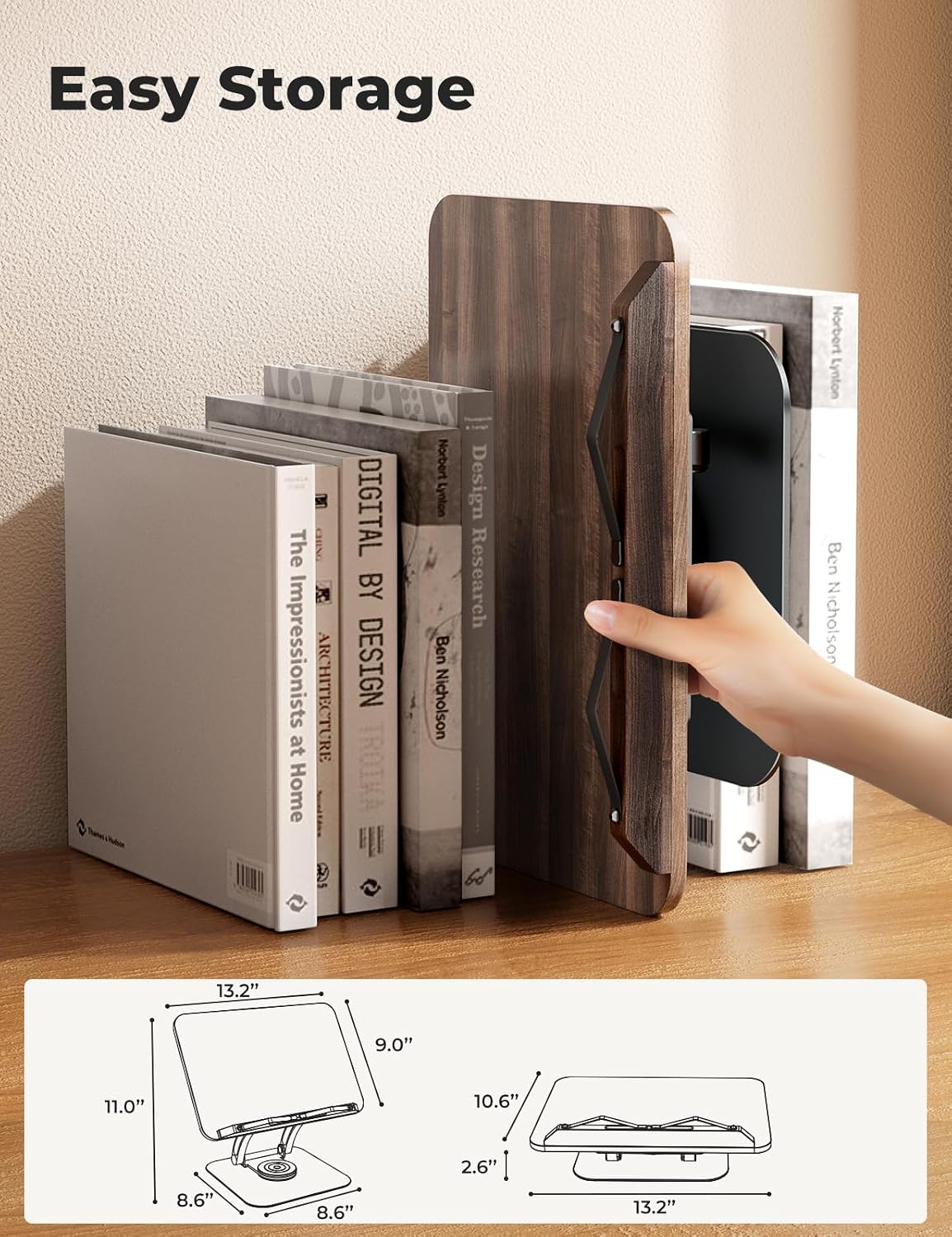 Tounee Book Stand for Reading, Adjustable Book Holder with 360° Swivel Base, Foldable Cookbook Stand Recipe Book Holder