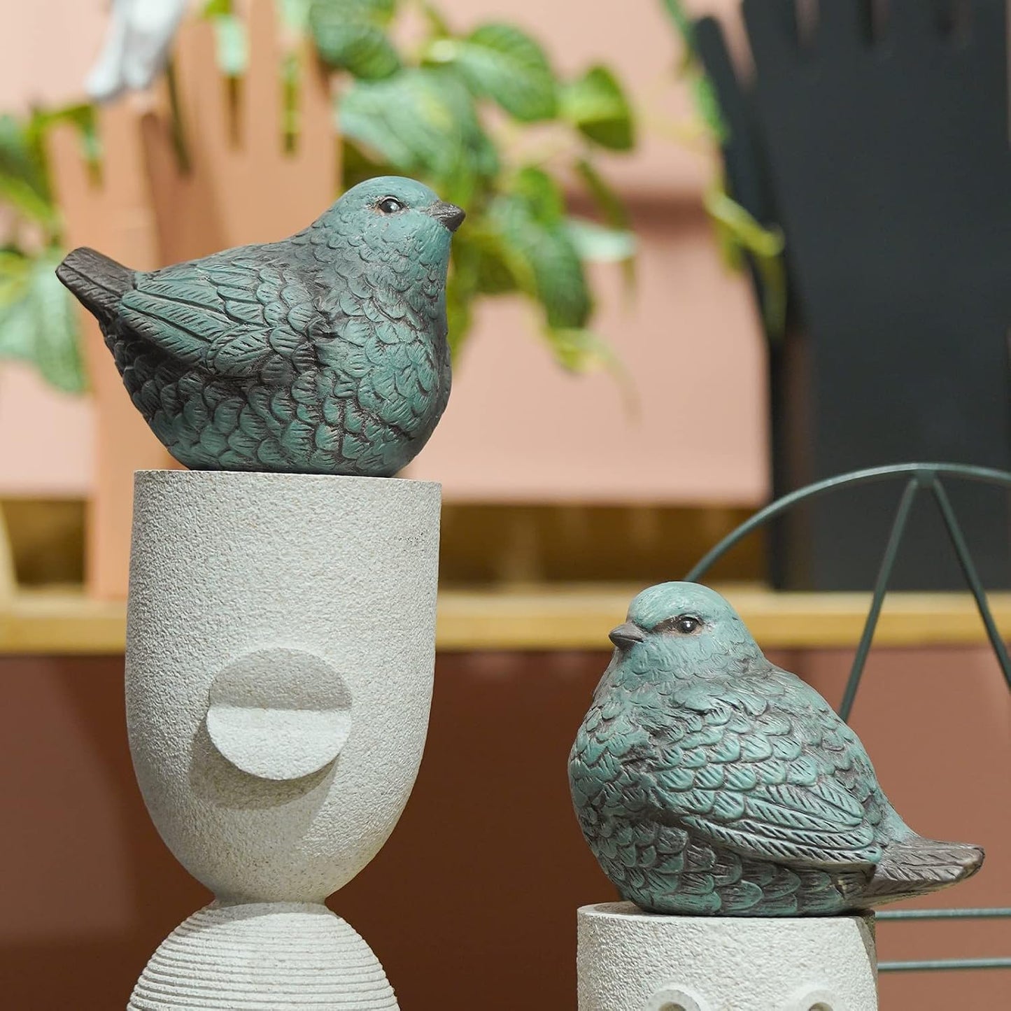 Bird Statues / Resin Bird Figurines Home Decor / Blue / Set of 2