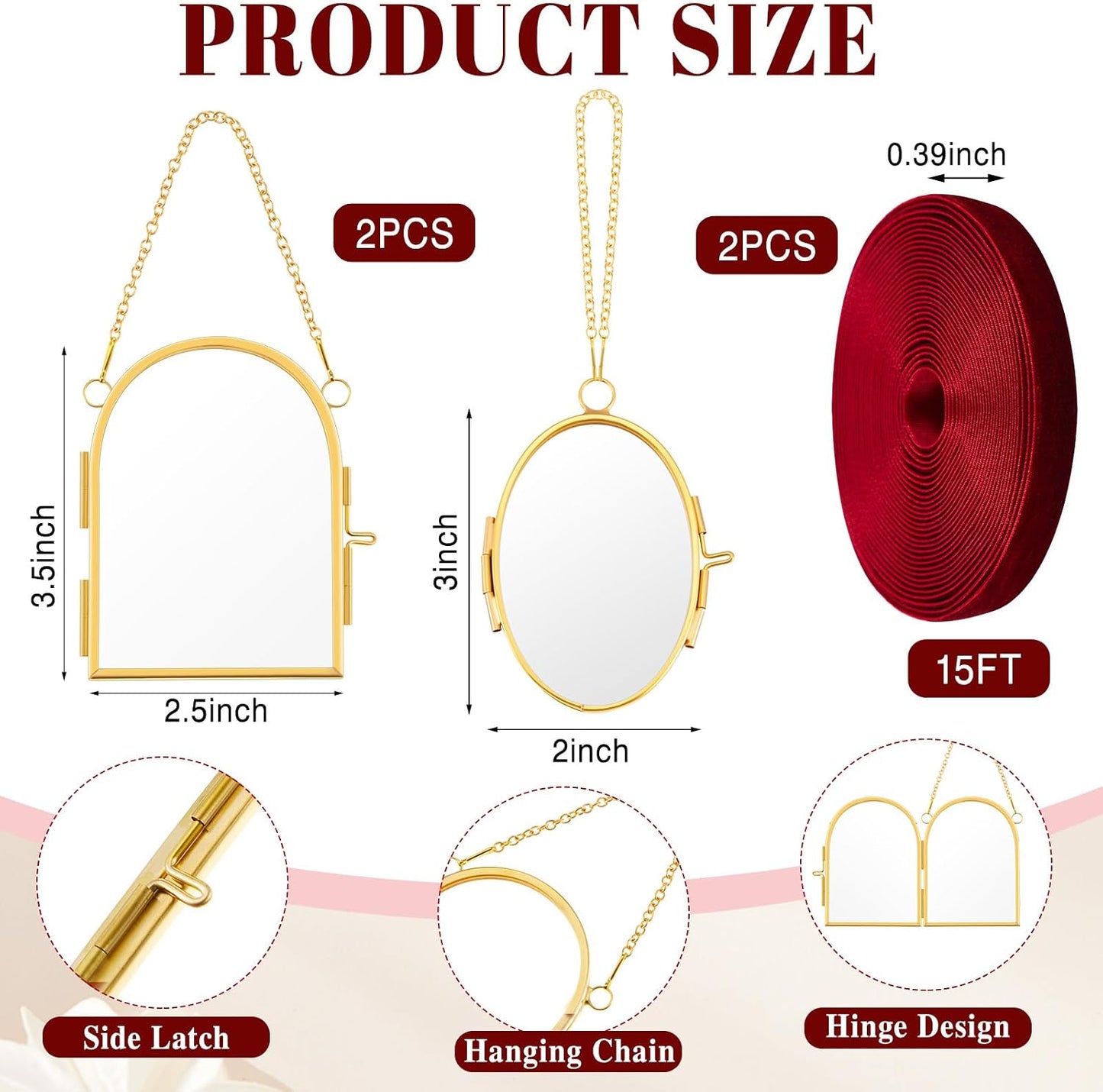 Glass Pressed Flower Frames Oval Arch Double Glass Hanging Photo / Oval, Arch / Red / Set of 4