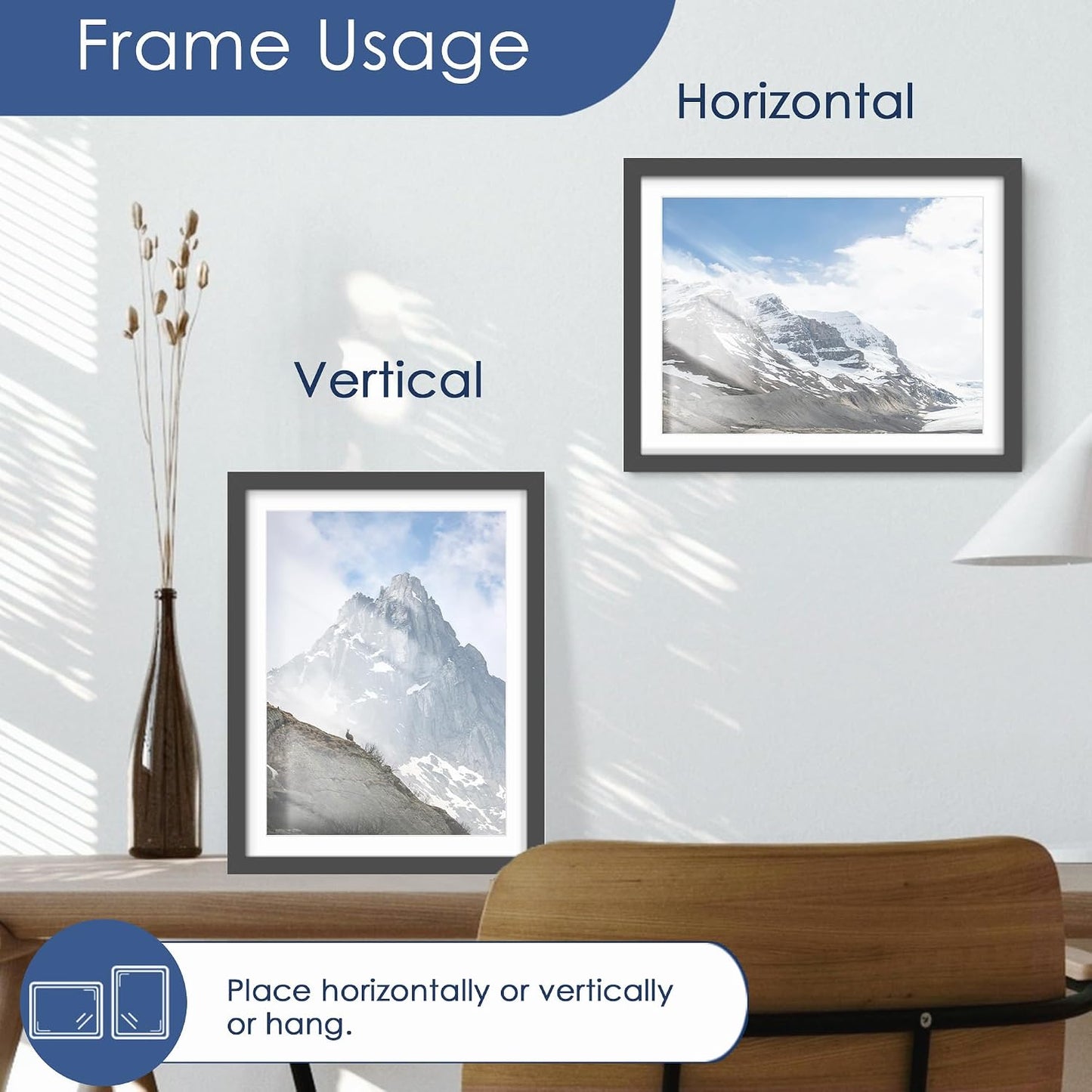 10x13 Picture Frame Set of 6, Wall or Tabletop Display, Black | Display Pictures 9x12 with Mat or 10x13 Without Mat
