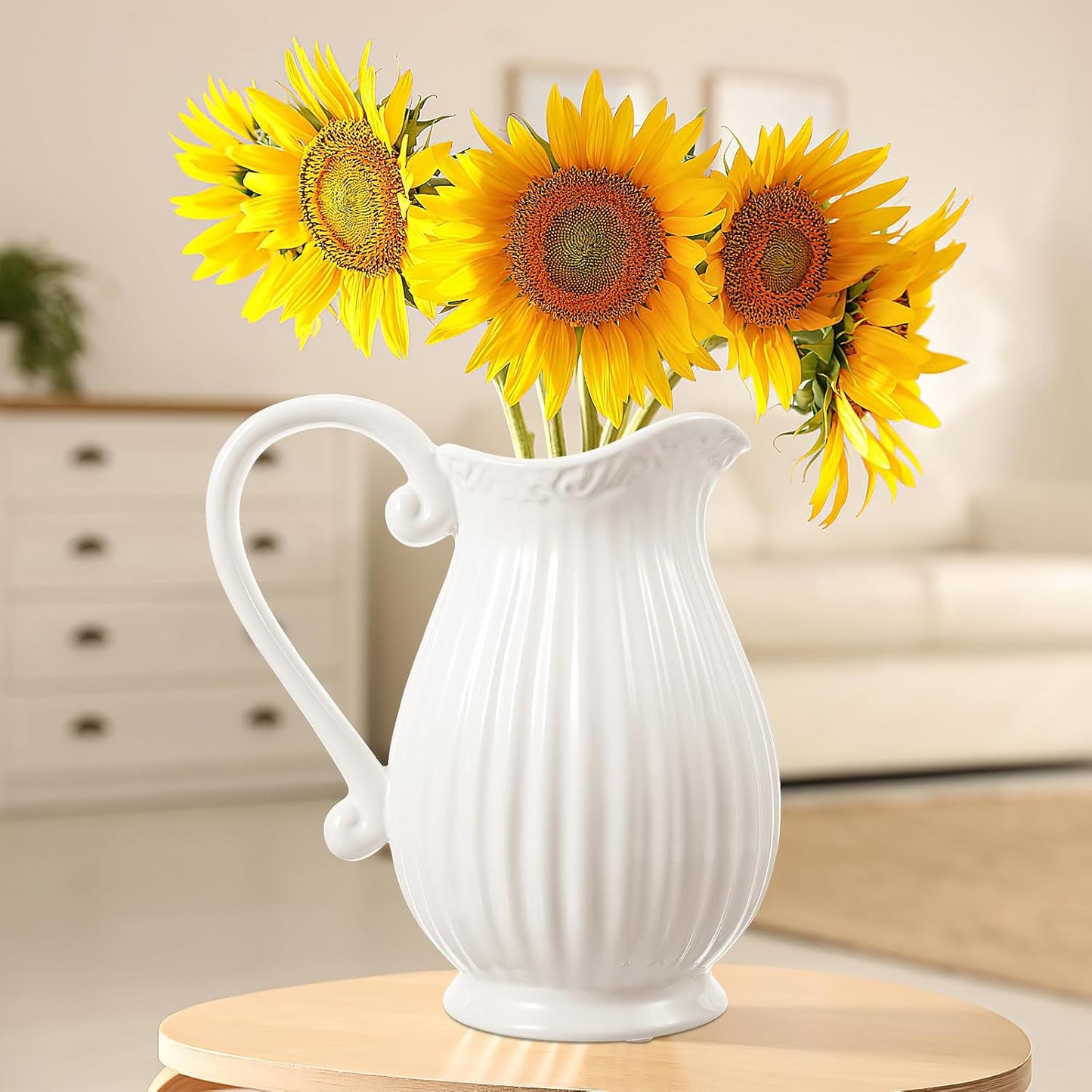 Ceramic Pitcher Vase Striped Porcelain Flower Pot Decorative Dried Flower Vase / 7.87 x 6.69 x 3.14