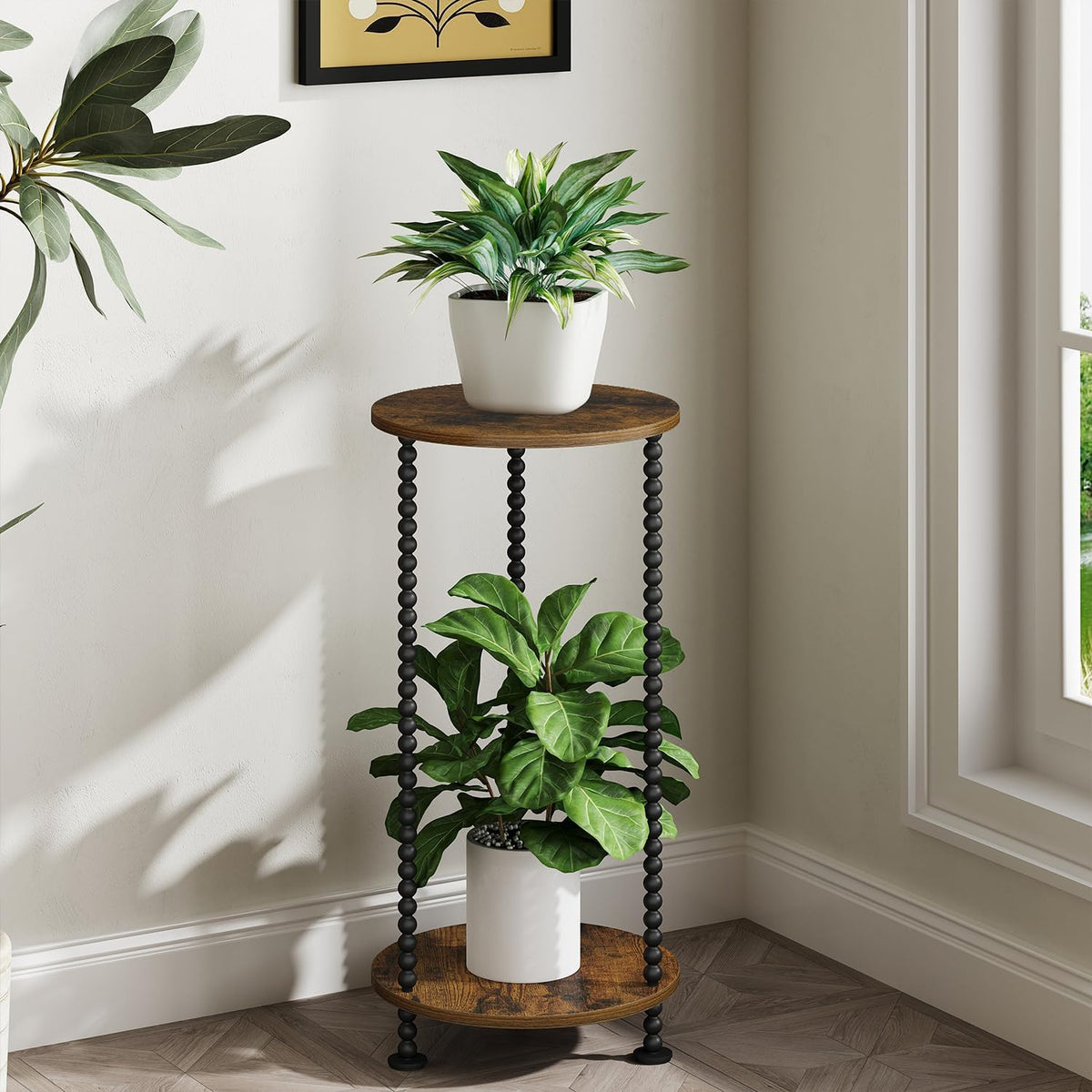 YINMIT 2 Tier Plant Stand Indoor, Small Corner Plant Stand, 23.2" Tall | Vertical Flower Holder with Metal Spindle