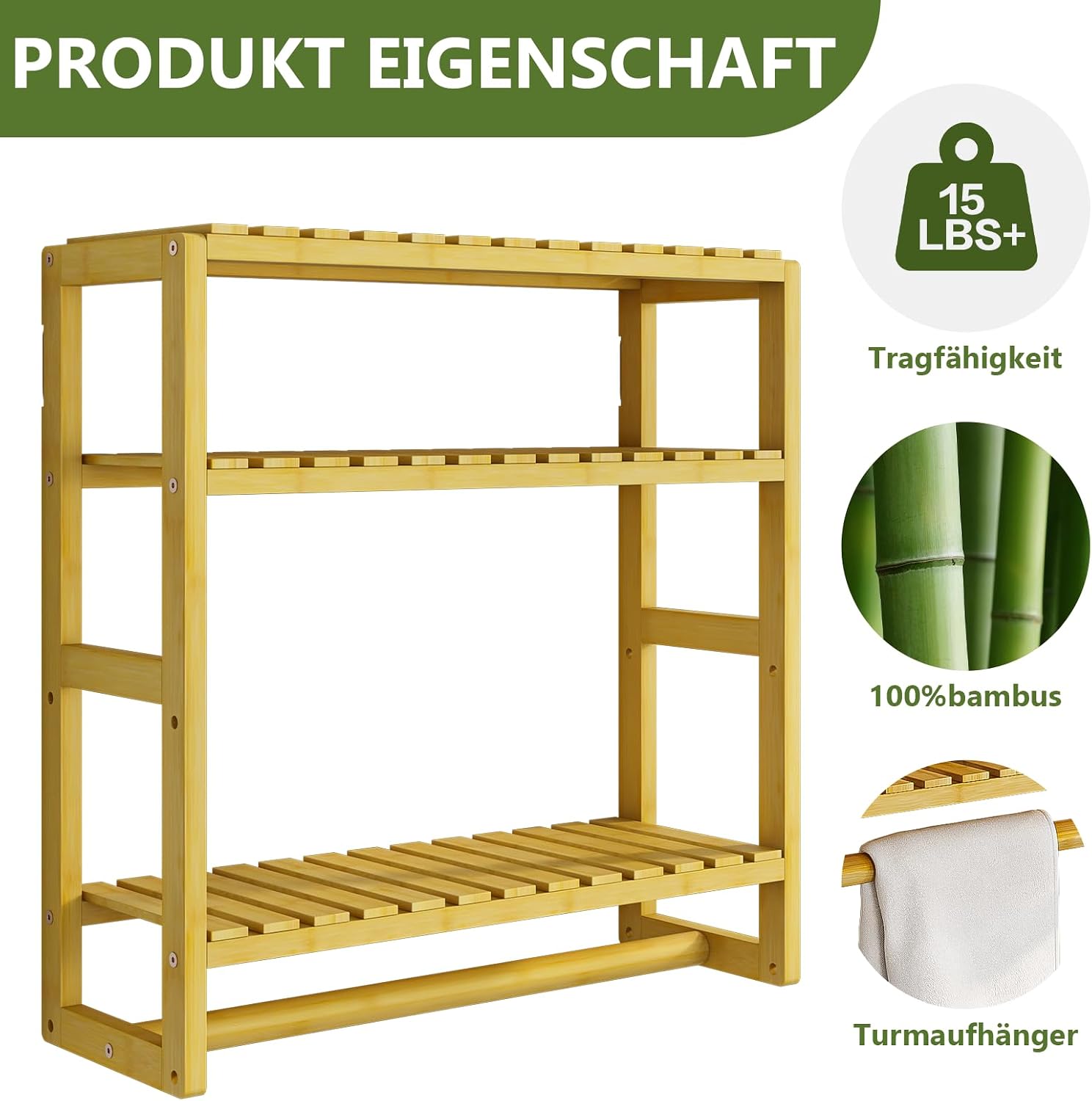 Galood Over The Toilet Storage Bathroom Shelves Wall Mounted 3 Tier Yellow | Space Saver Corner Shelf Organizer Bamboo
