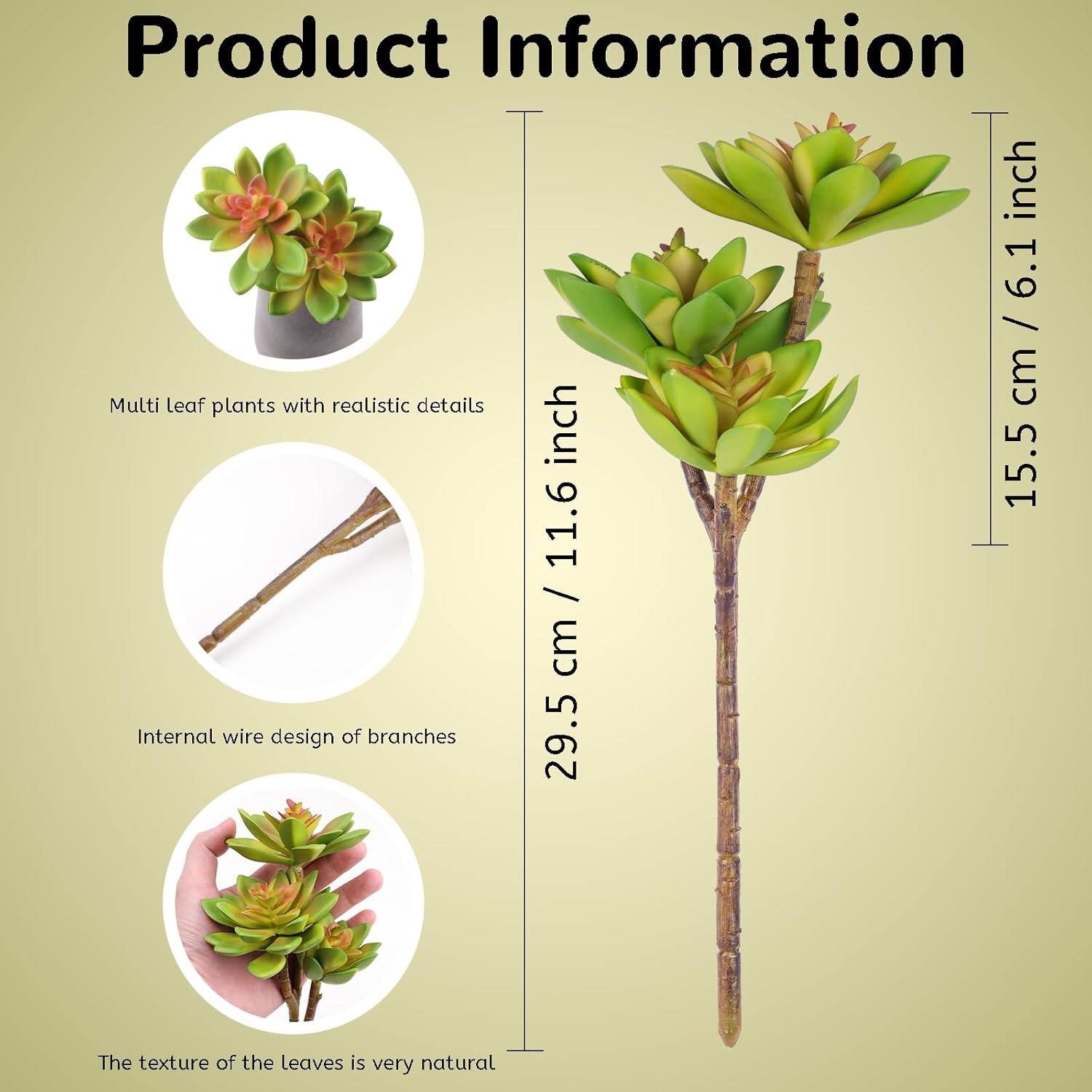 Artificial Succulents Branch Fake Plants Unpotted Faux Large Succulent / Green Style D / Set of 3