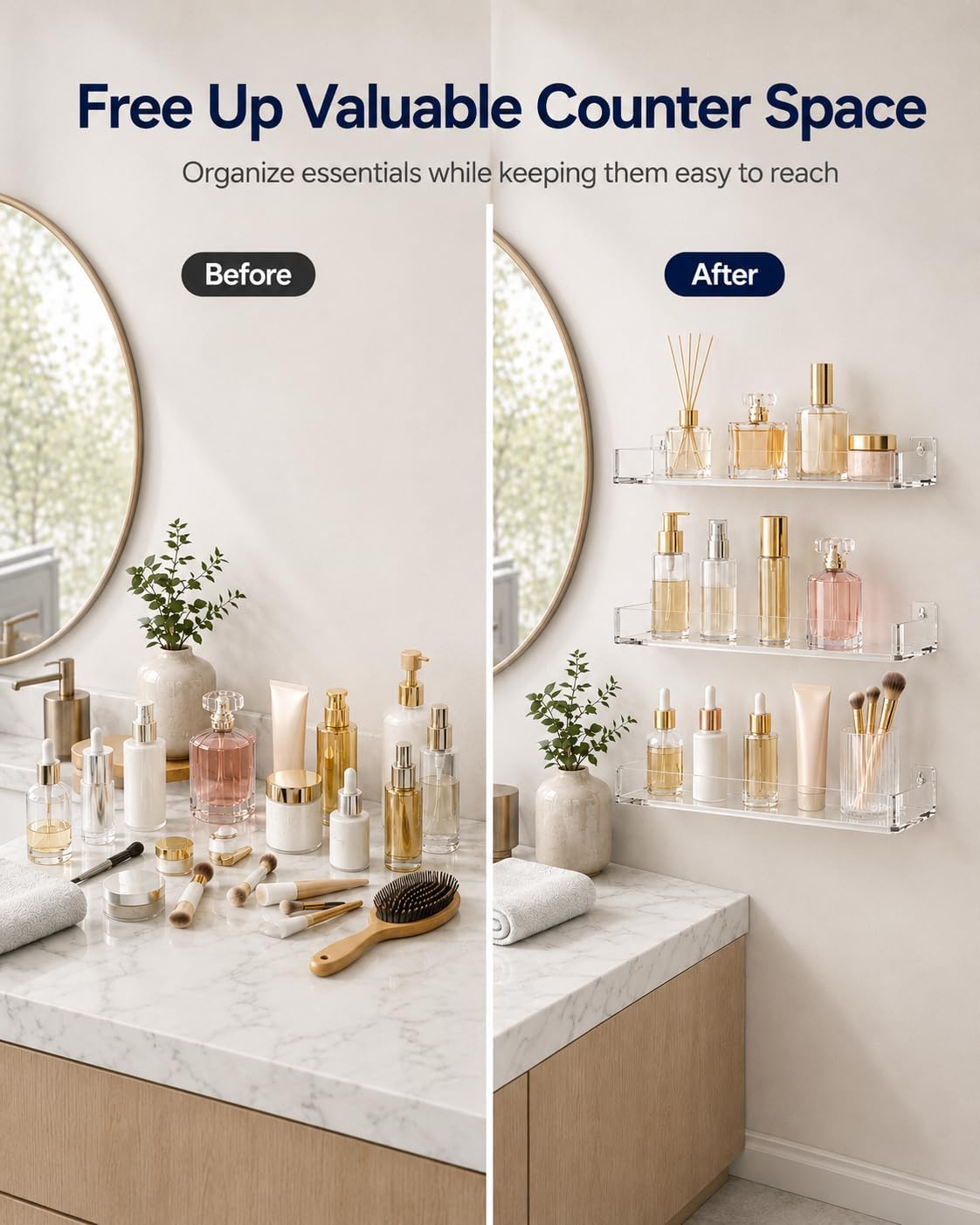 MaxGear Acrylic Floating Shelves, Clear Perfume Shelf for Wall, Set of 3 | Wall Mounted Hanging Bookshelves, Display