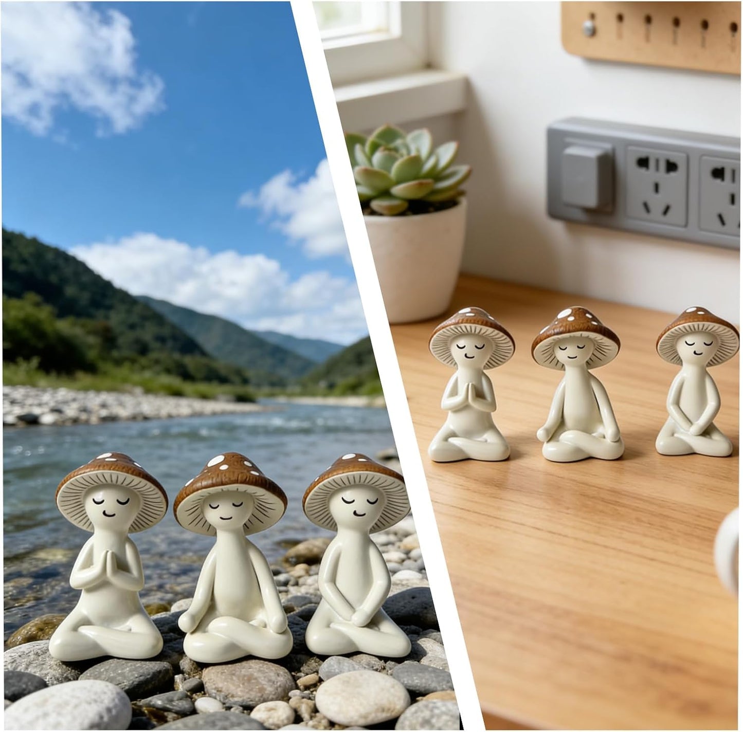 Ceramic Meditation Mushroom Figurines Set / Set of 3