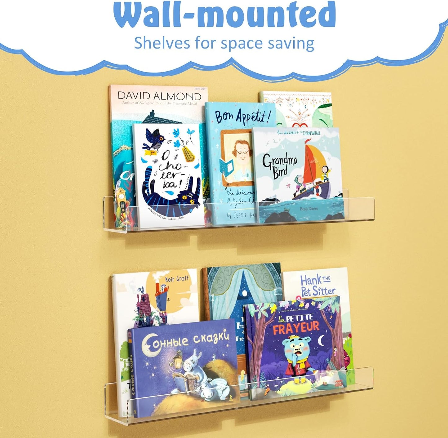 NIUBEE 24”Acrylic Floating Bookshelves for Kids Wall Shelves 2 Packs | Premium Acrylic 50% Thicker with Screwdriver