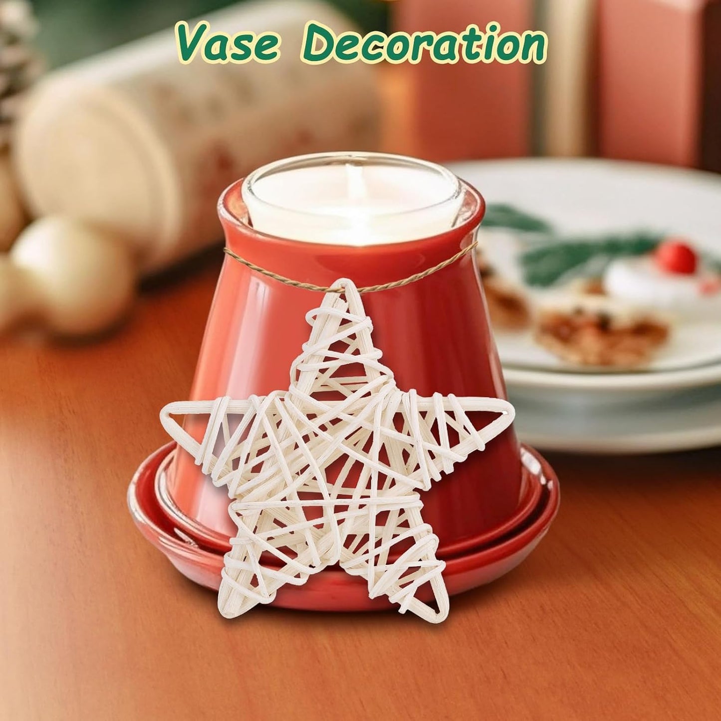 Vase Fillers / Natural Rattan Star Decorations / Brown / 3.35 Inch / Set of 12