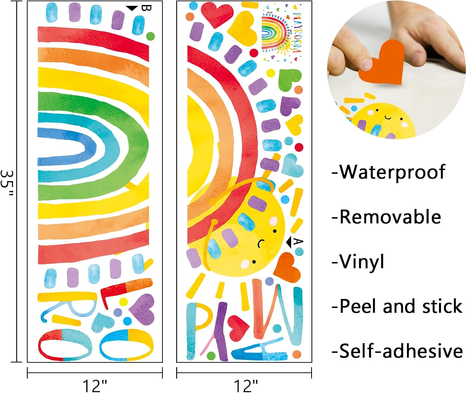 Playroom Rainbow Wall Decals Stickers / Rainbow Sun