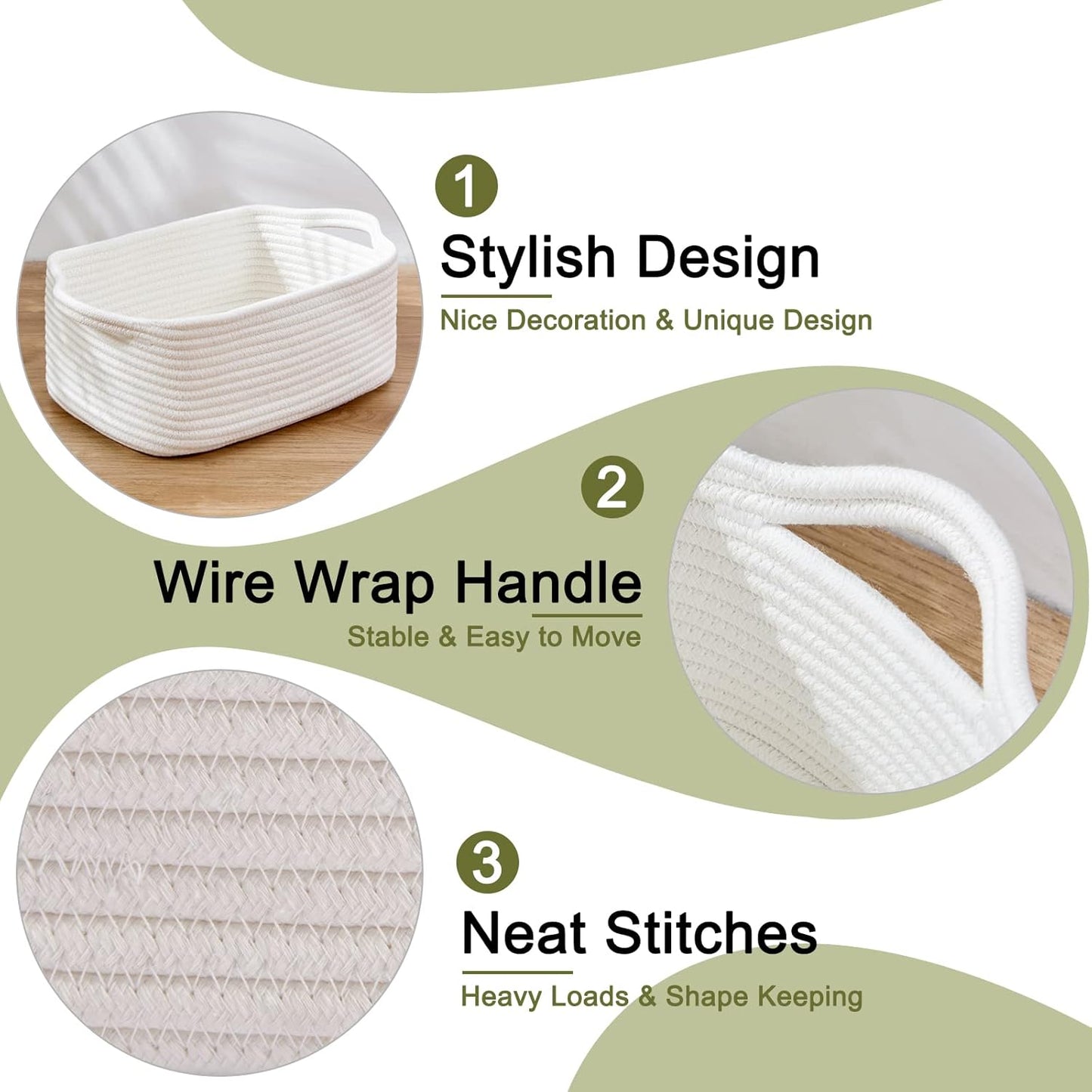 Cotton Rope Storage Baskets / Pure and White / Set of 3