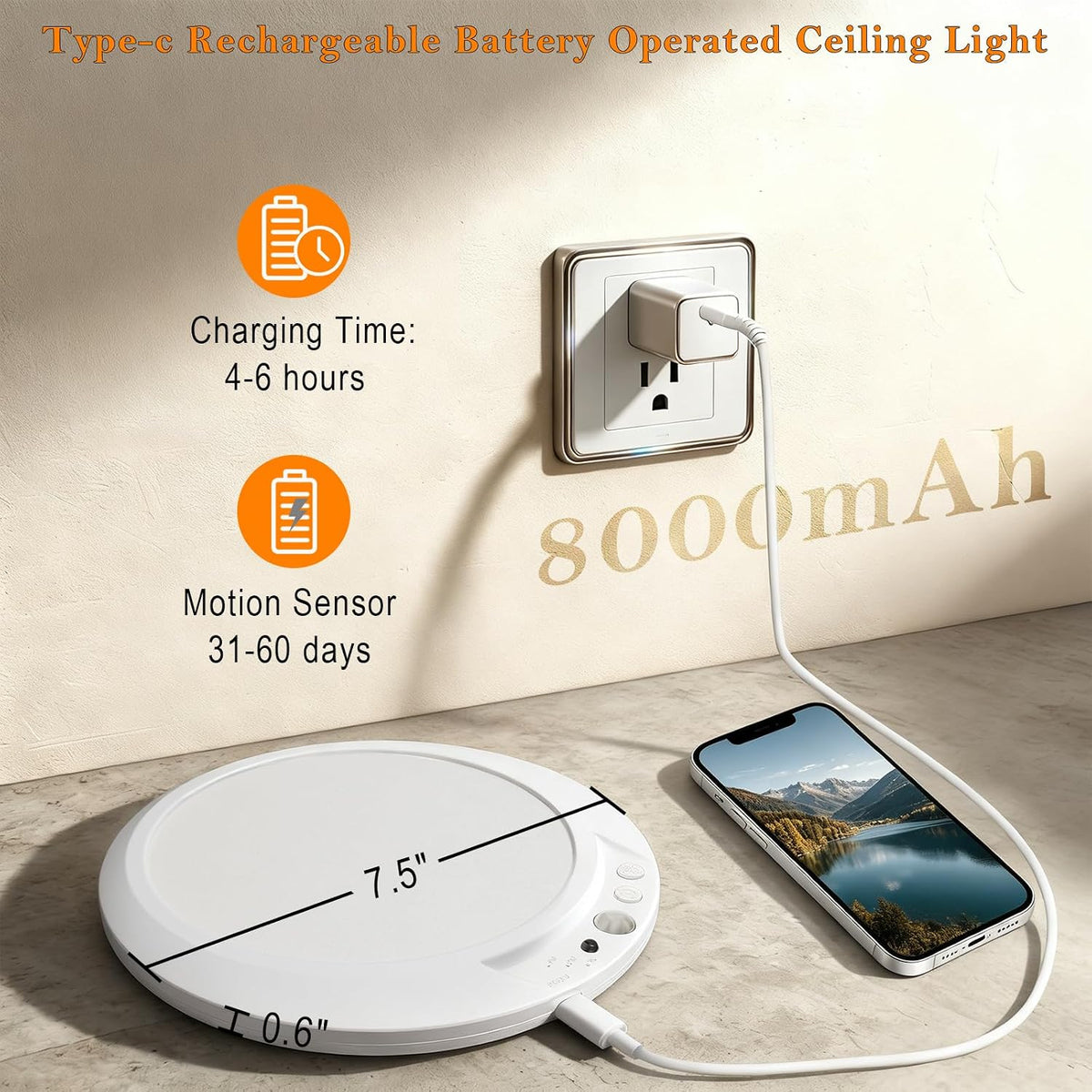 Motion Sensor Ceiling Light Battery Operated with Remote, 2 Pack Wireless Rechargeable Ceiling Lights Indoor, 3CCT