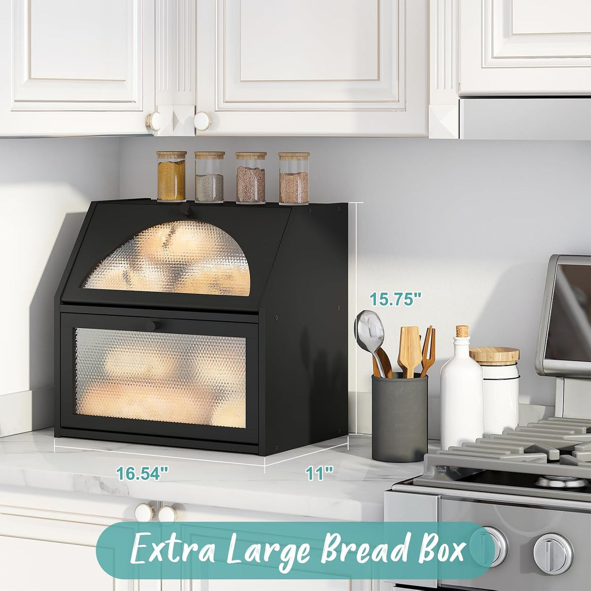 Extra Large Bread Box for Kitchen Counter, Bamboo Wood Double Layer Bread Box for Kitchen Counter, Wooden Capacity