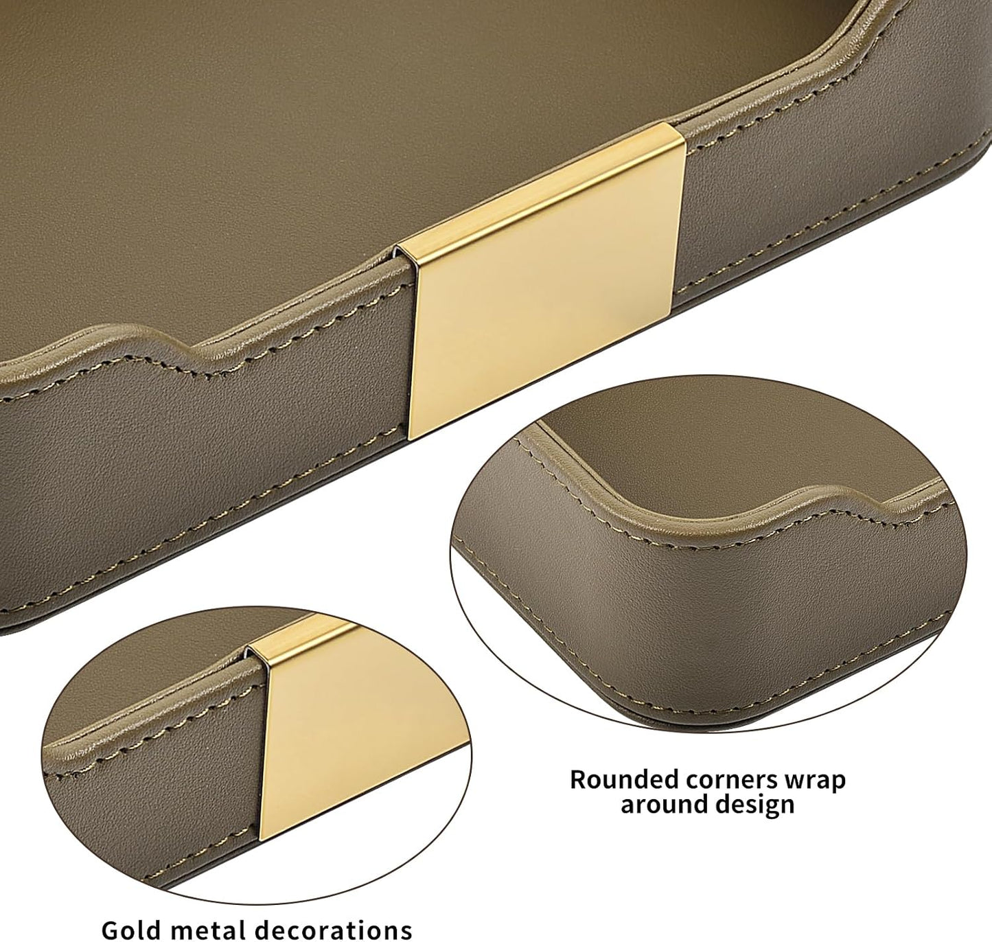 Leather Valet Tray Desktop Storage Organizer / 8.5 x 5.8 x 1.9 / Olive Green