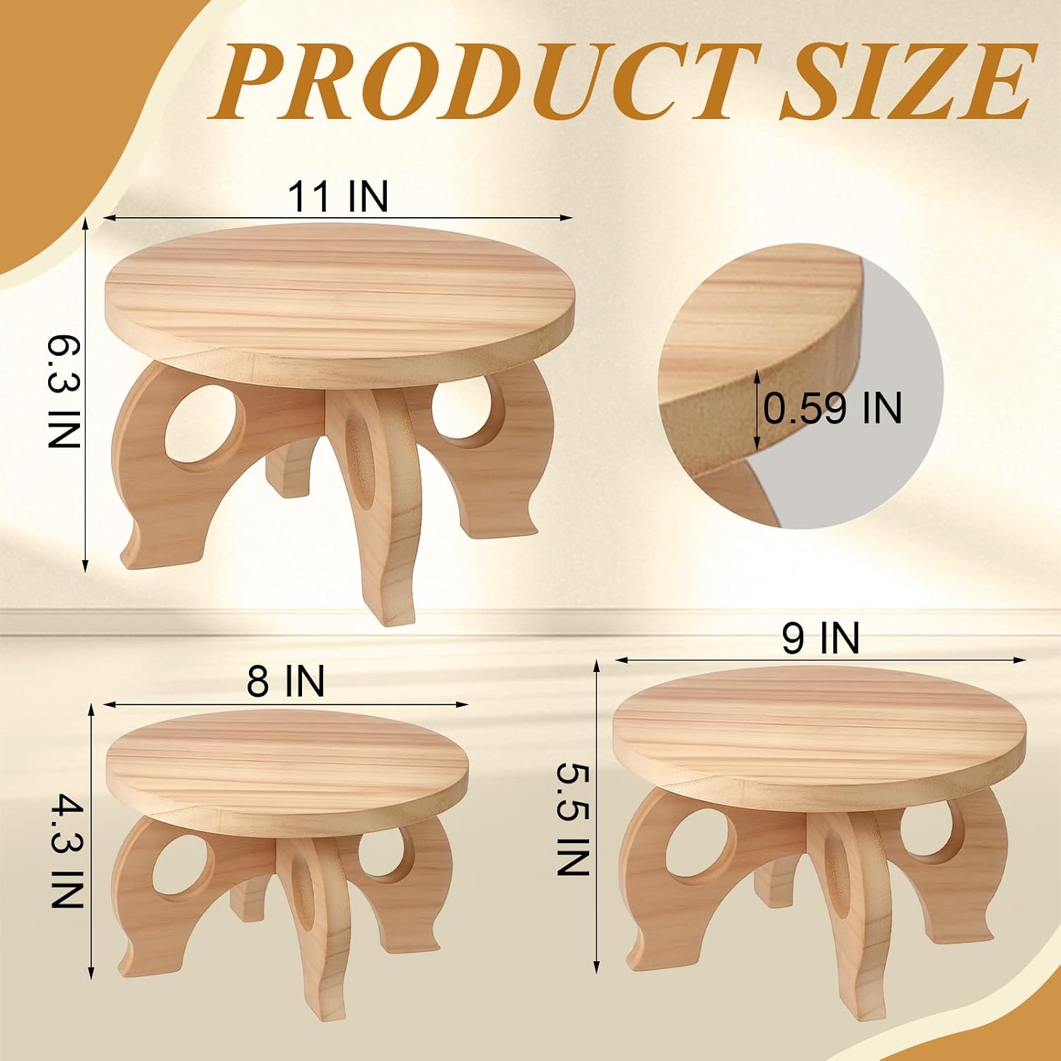 Plant Stand Indoor 8/9/11" Round Wood Plant Stands Outdoor Round / Light Wood / Low / Set of 3