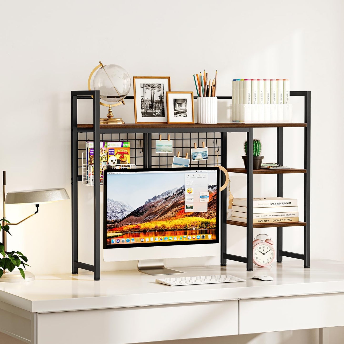 Snughome Desk Shelf, 38.6" Desktop Organizer Shelf, Desk Hutch for Computer Monitor, 4 Tier Desk Display Rack with