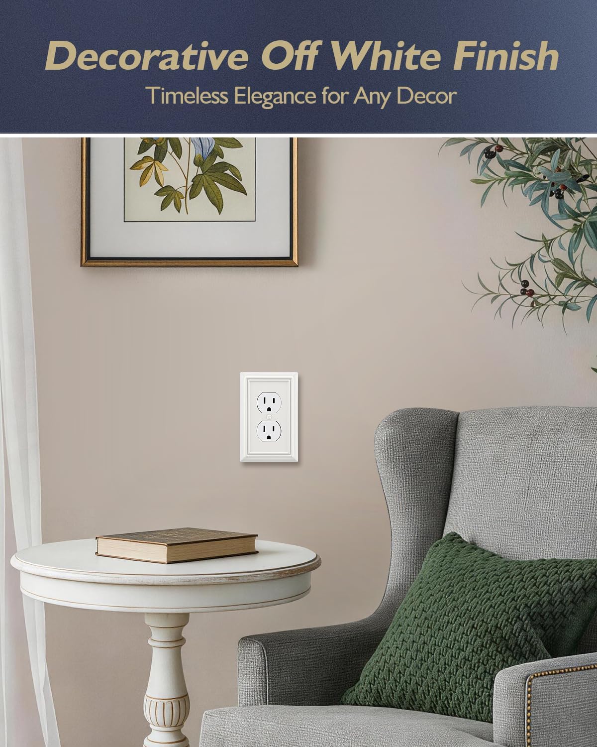 Switch Plates Outlet Covers, 6-Pack Metal Wall Plates, Off White | Midsize Duplex Outlet Cover, Ideal for Electrical