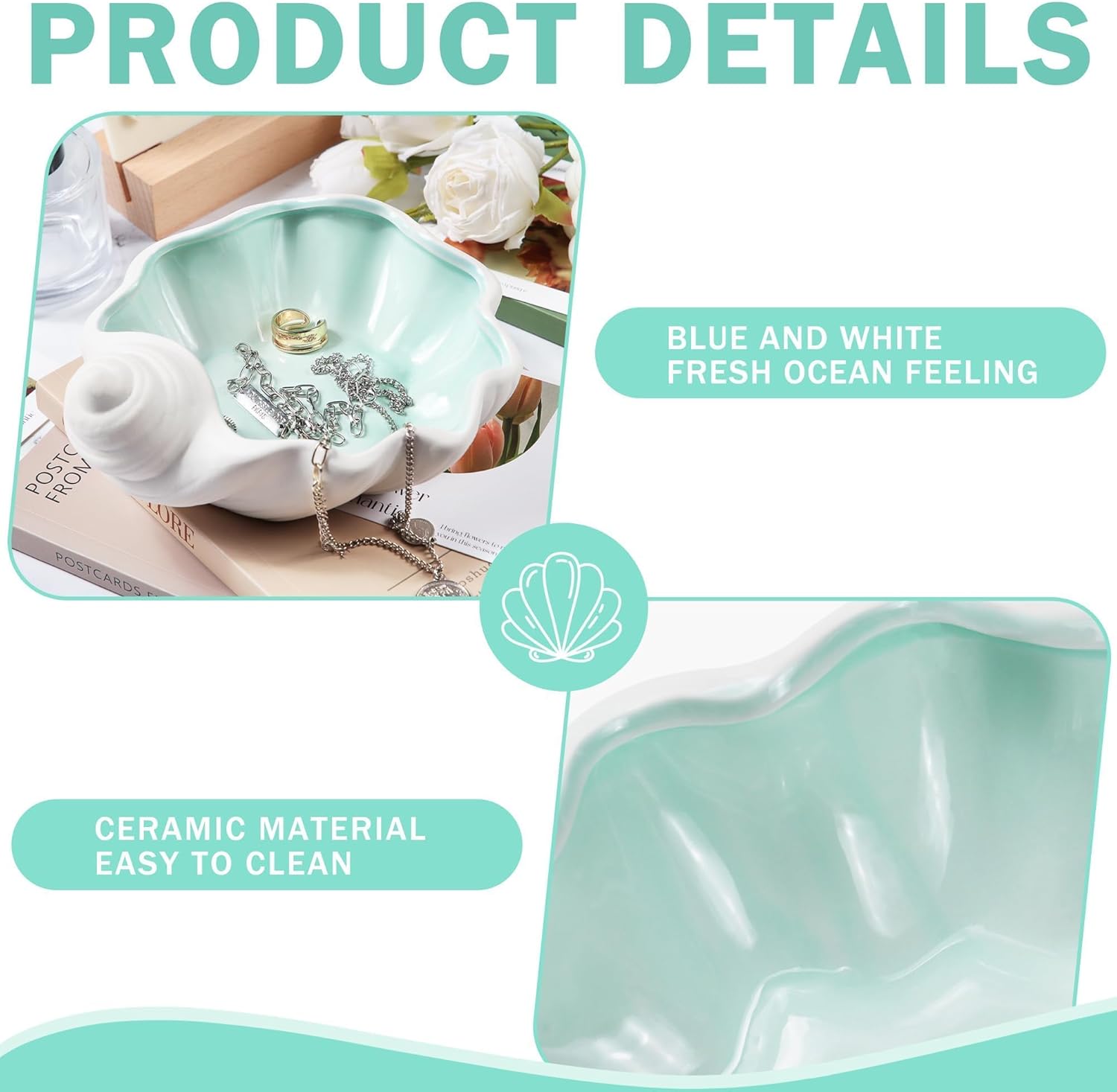Ceramic Jewelry Tray / 6.69 x 6.3 x 2.68 / Shell