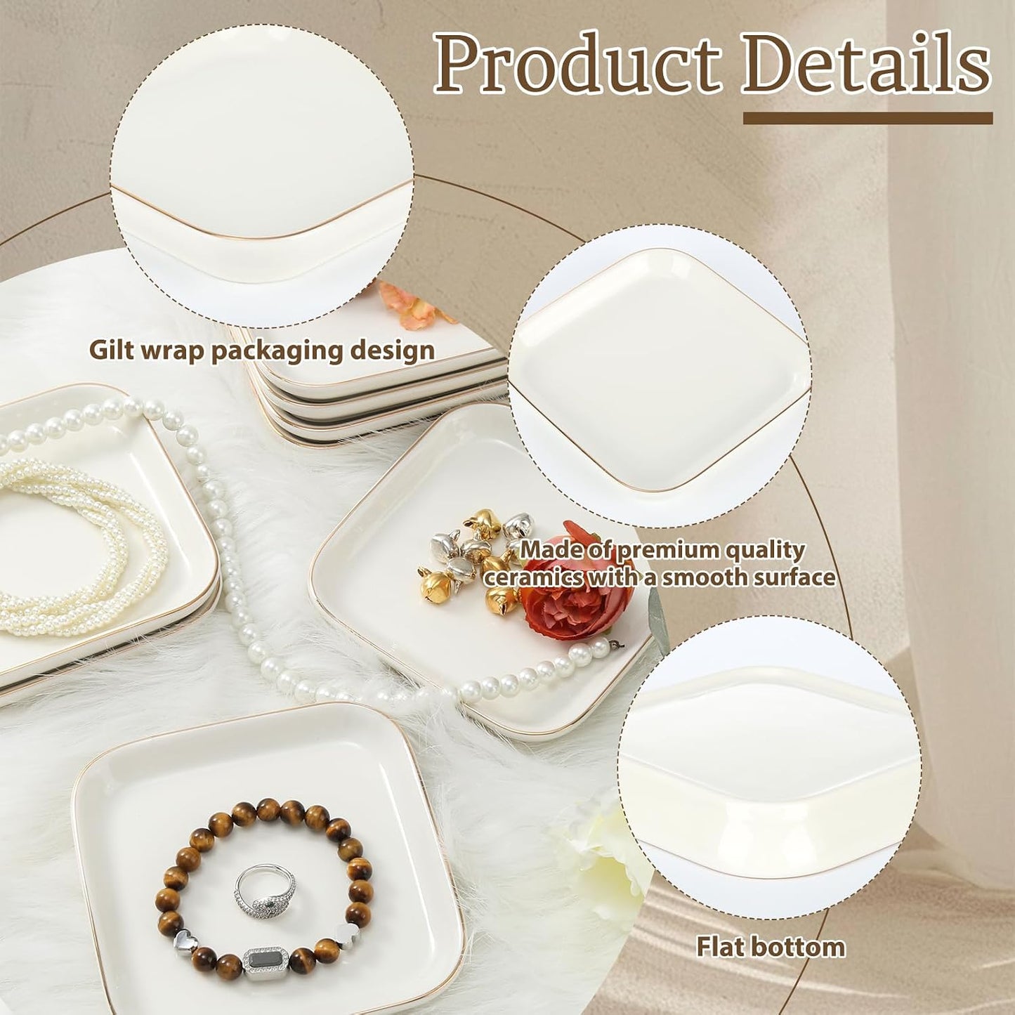 Ceramic Jewelry Tray in Jewelry Dish for Women / White Square / 4.4 Inch / Set of 8