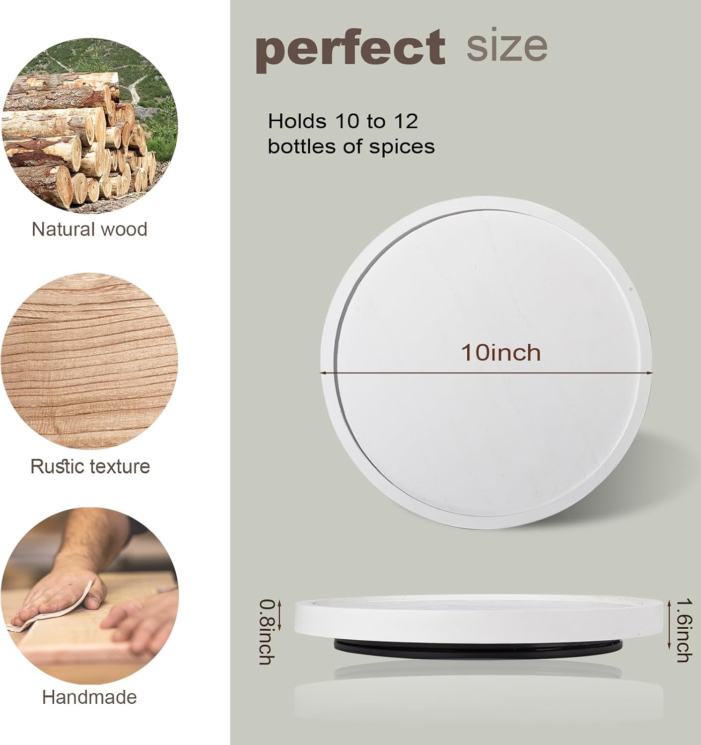 Wood Lazy Susan Organizer Kitchen Turntable for Cabinet Farmhouse Bathroom Decor / White / Set of 10