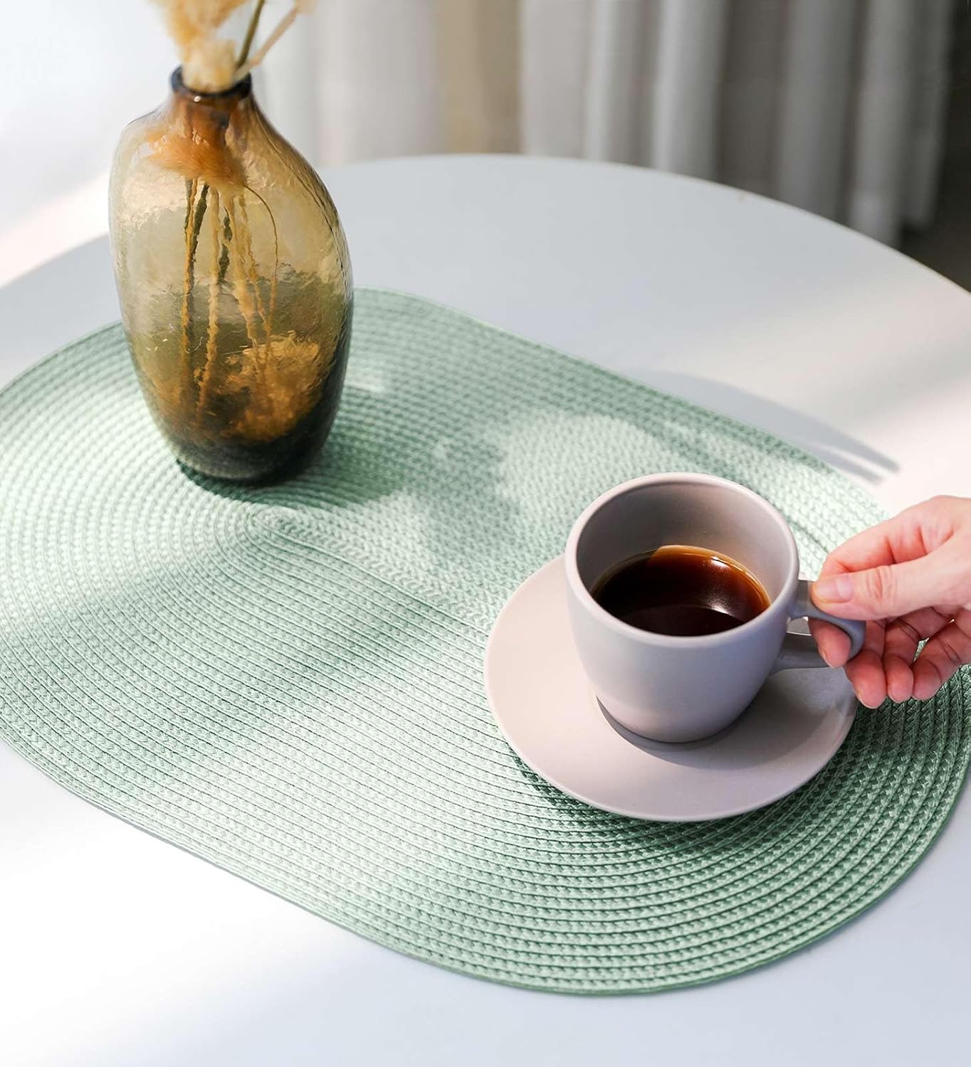 FunWheat Oval Braided Placemats Set of 8 Table Mats for Dining Tables Washable Heat Resistant Place Mats for Indoor