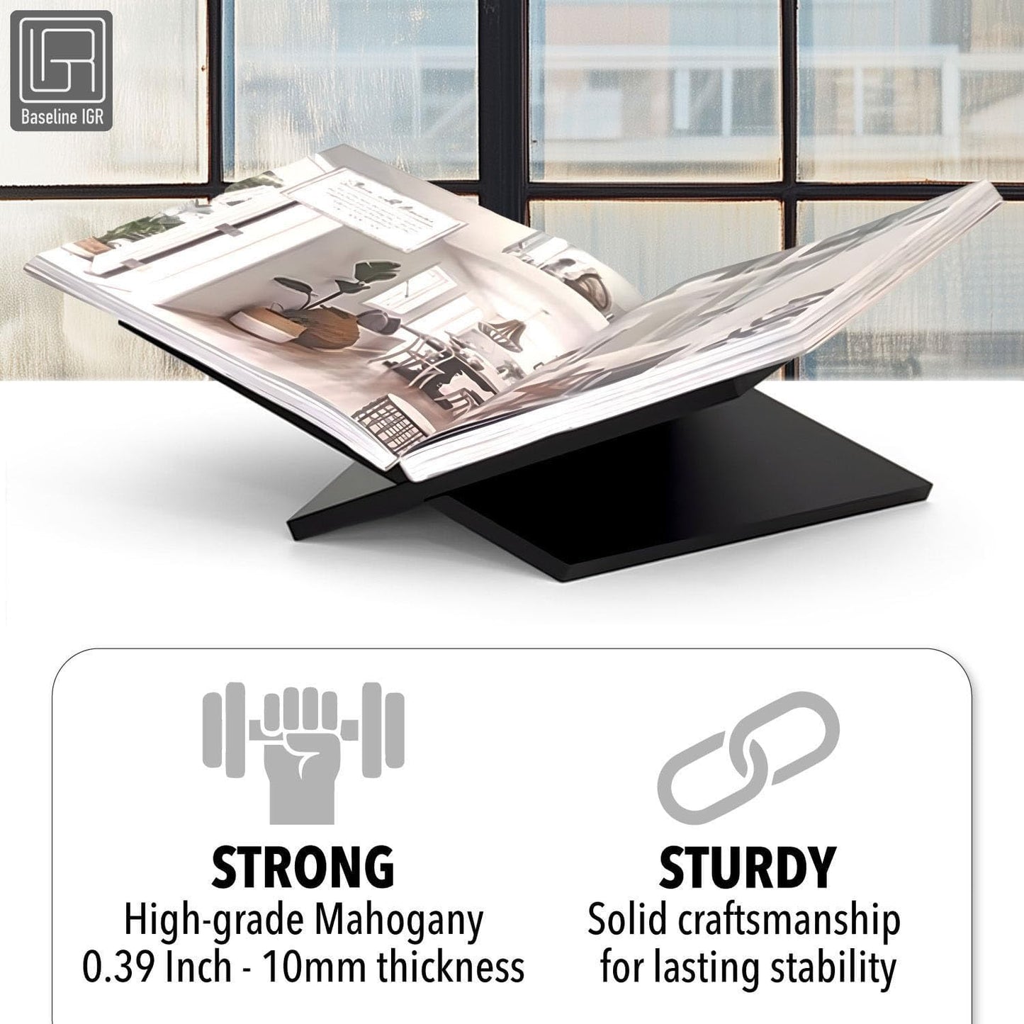 Strong Angled Modern Wood Book Stands for Display - Large Bookstand- 12.5" x 9.5" x 5.5" Wooden Bible Stand Display