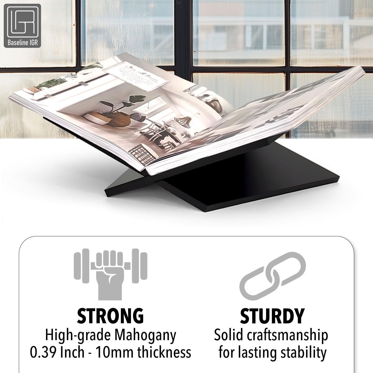 Strong Angled Modern Wood Book Stands for Display - Large Bookstand- 12.5" x 9.5" x 5.5" Wooden Bible Stand Display