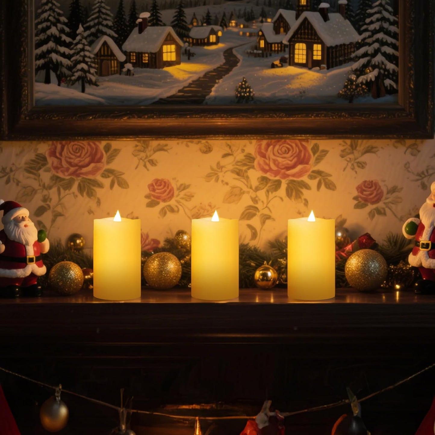 3" x 5" White Flameless Candles Set of 3, 2AA Battery Life 600 Hours Battery Candles Flickering with Timer, 5 inch