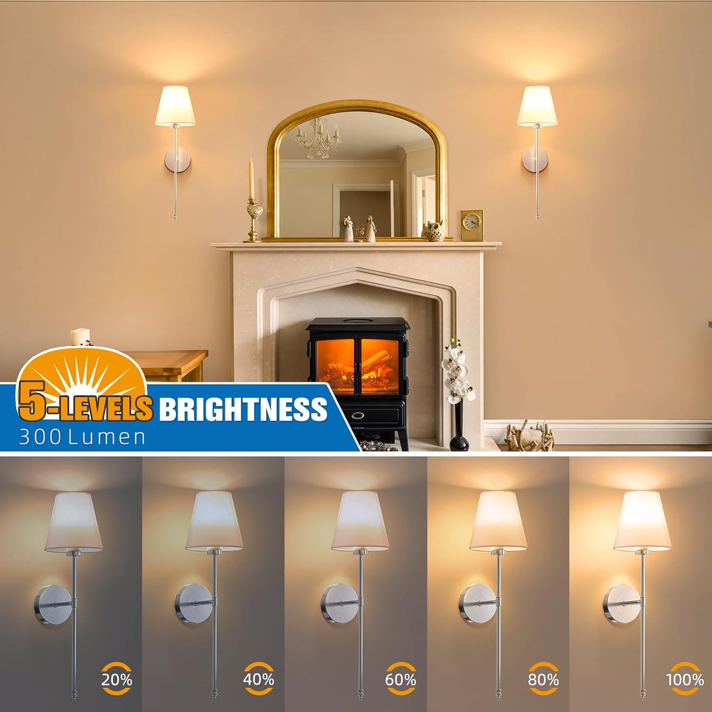 Battery Operated Wall Sconce Set of 2,Brushed Nickel Rechargeable Wall Lights with 10400mAh Dimmable Detachable Bulbs