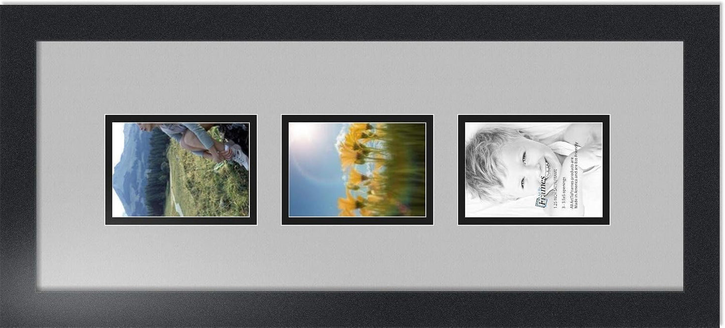Art to Frames Double-Multimat-864-88/89-FRBW26079 Collage Photo Frame Double Mat with 3-3.5x5 Openings and Satin Black