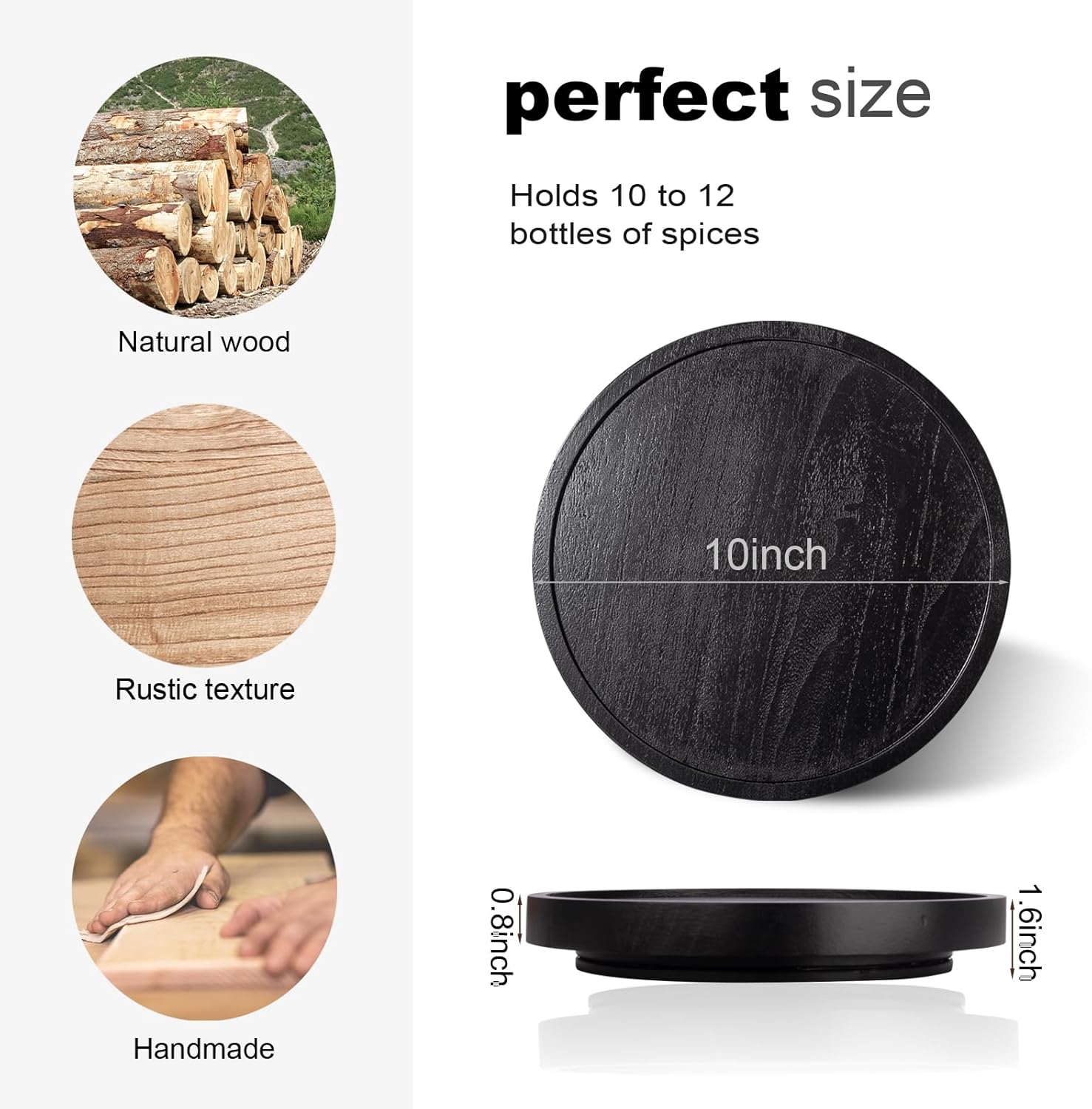 Wood Lazy Susan Organizer Kitchen Turntable for Cabinet Farmhouse Bathroom Decor / Black / Set of 10